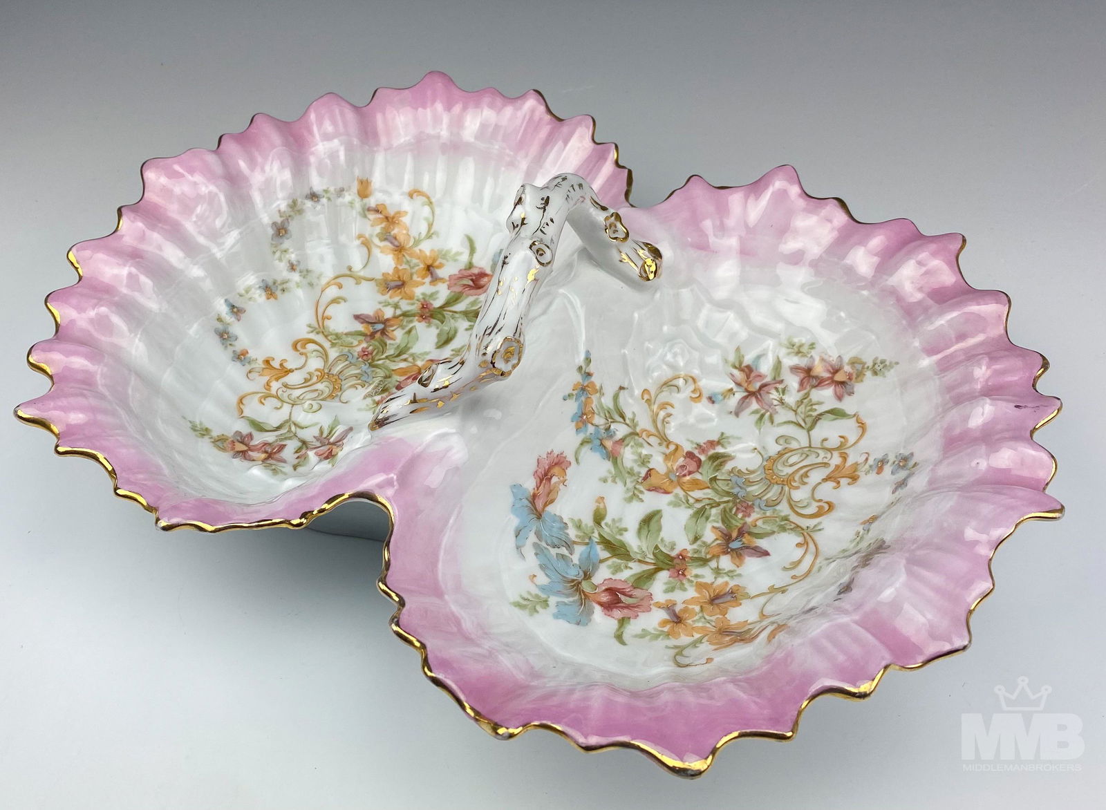 Antique Gilt Porcelain Divided Shell Serving Dish (1 of 6)