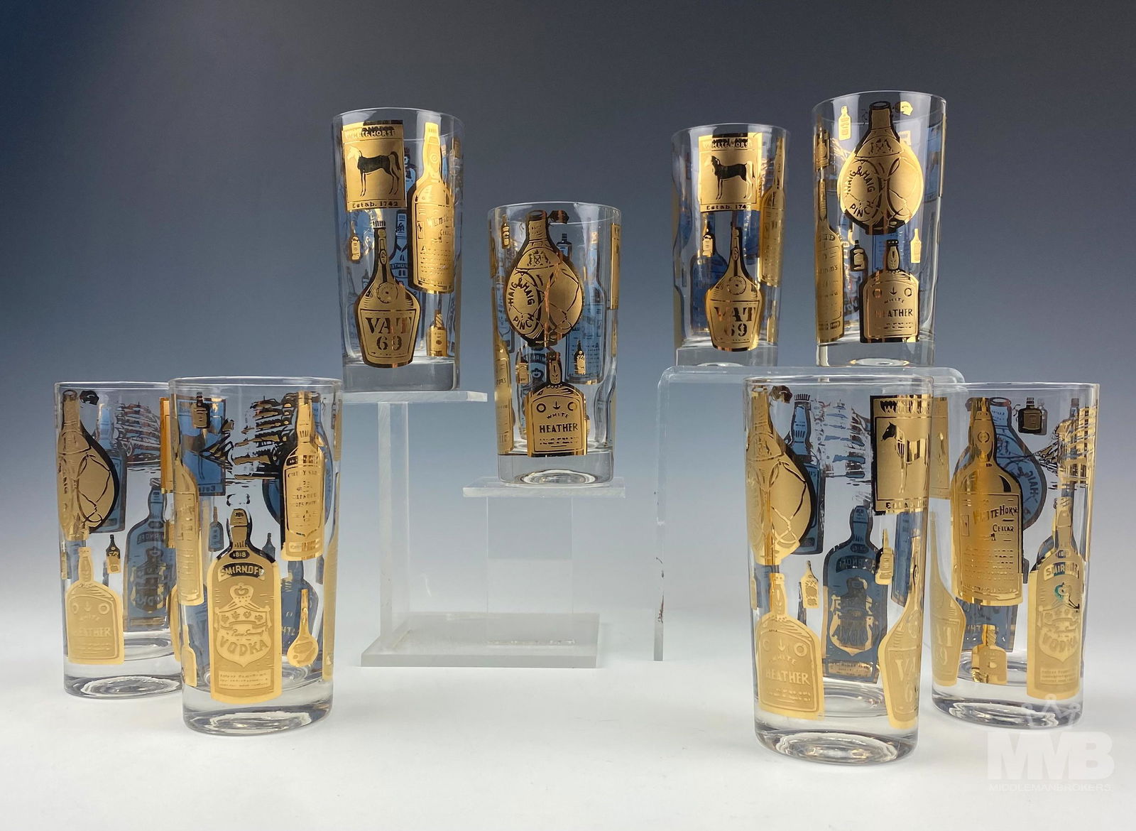 Culver 8 22K Barware Liquor Bottle Design Glasses (1 of 8)