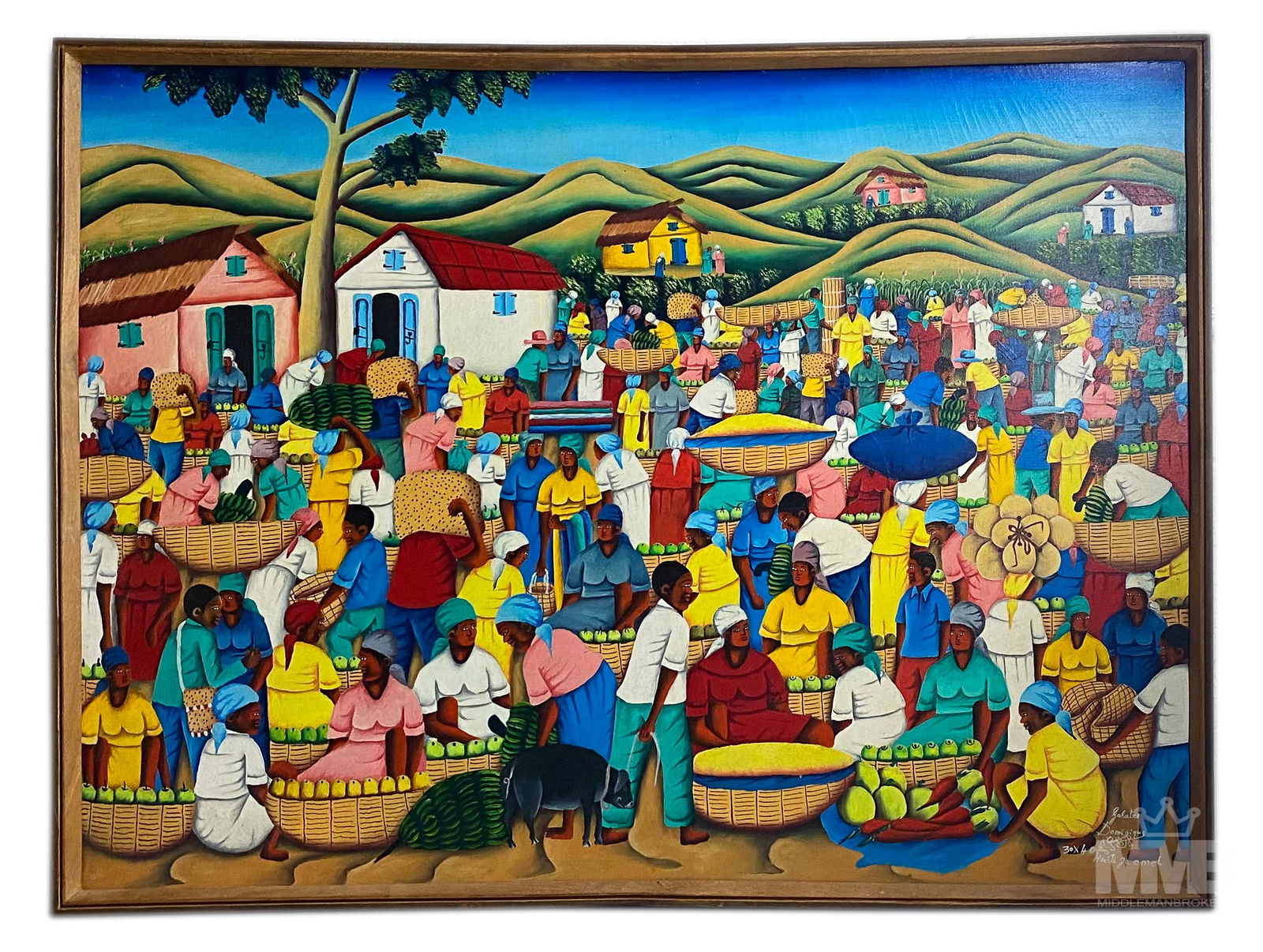 Signed Mystery Artist Haitian Folk Oil Painting (1 of 6)