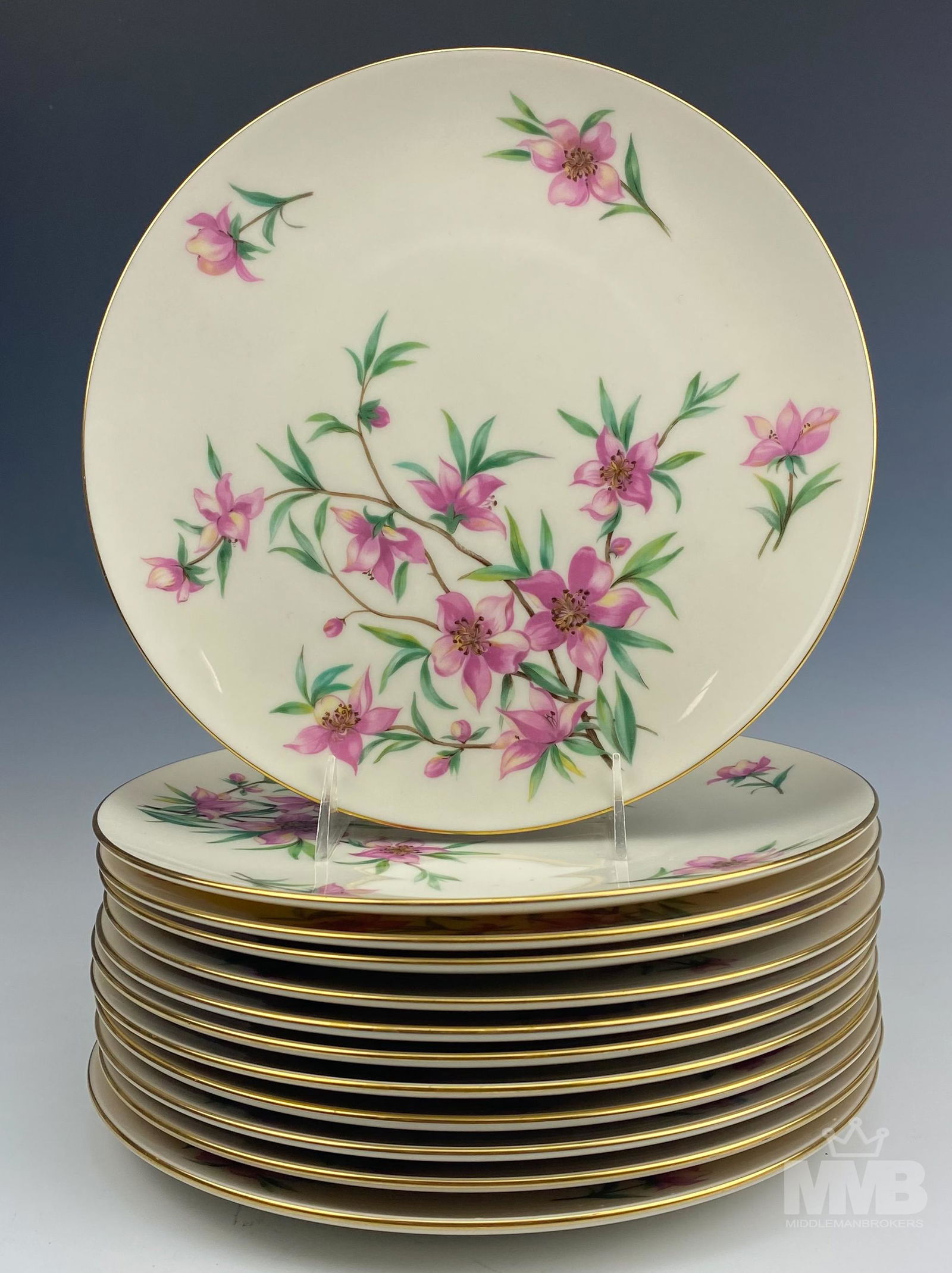 12 Lenox Porcelain Peachtree 10" Dinner Plate Set (1 of 4)