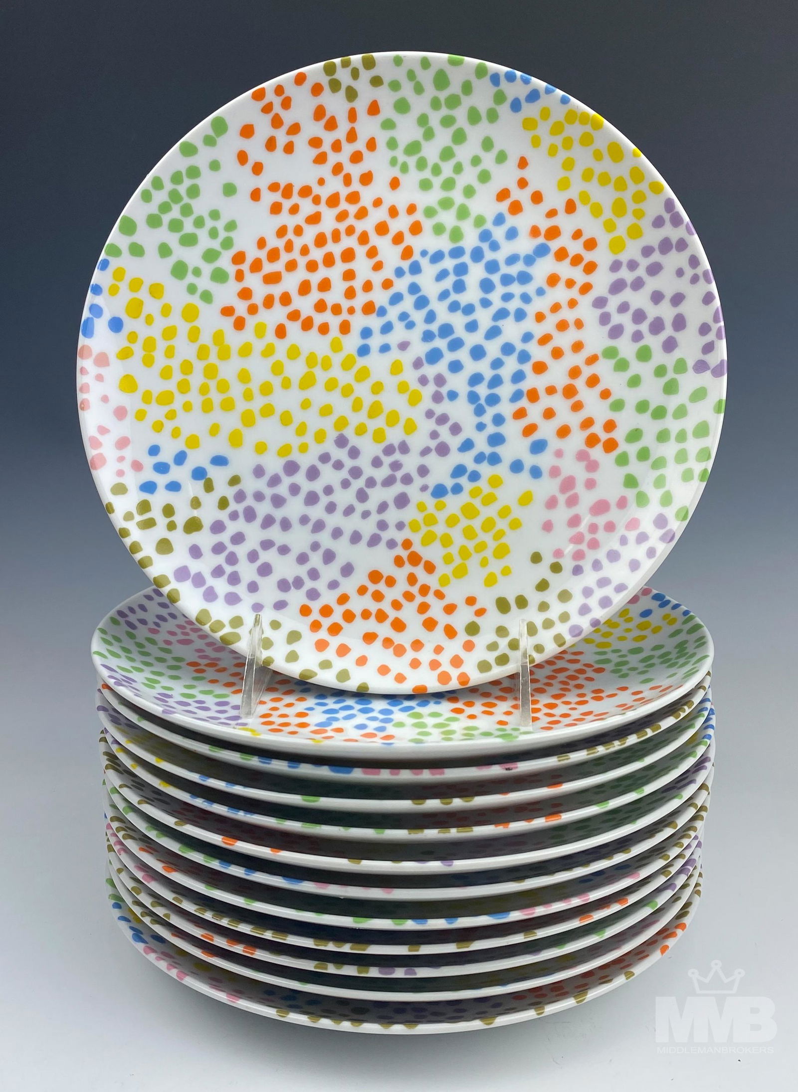 12 Fitz & Floyd Confetti Porcelain Lunch Plate Set (1 of 3)