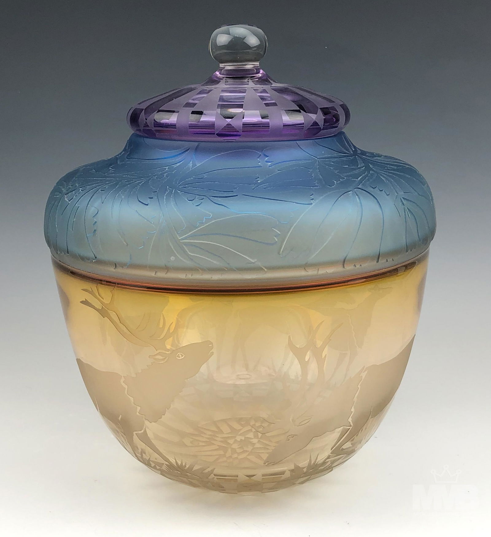Mystery Artist Cameo Carved Art Glass Covered Jar (1 of 7)