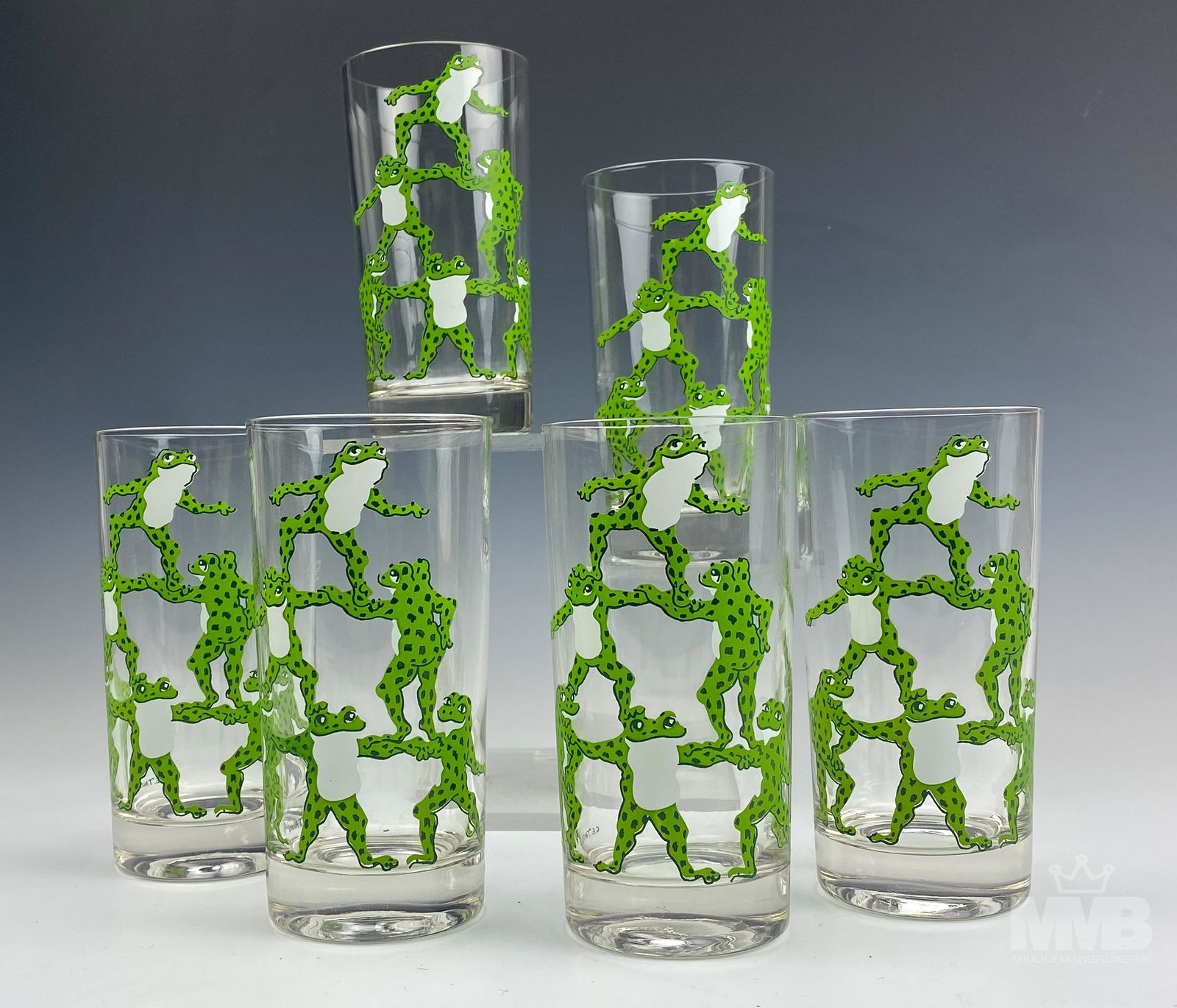 Set of 6 C.E. Tausch Frog Pyramid Hiball Glasses (1 of 4)