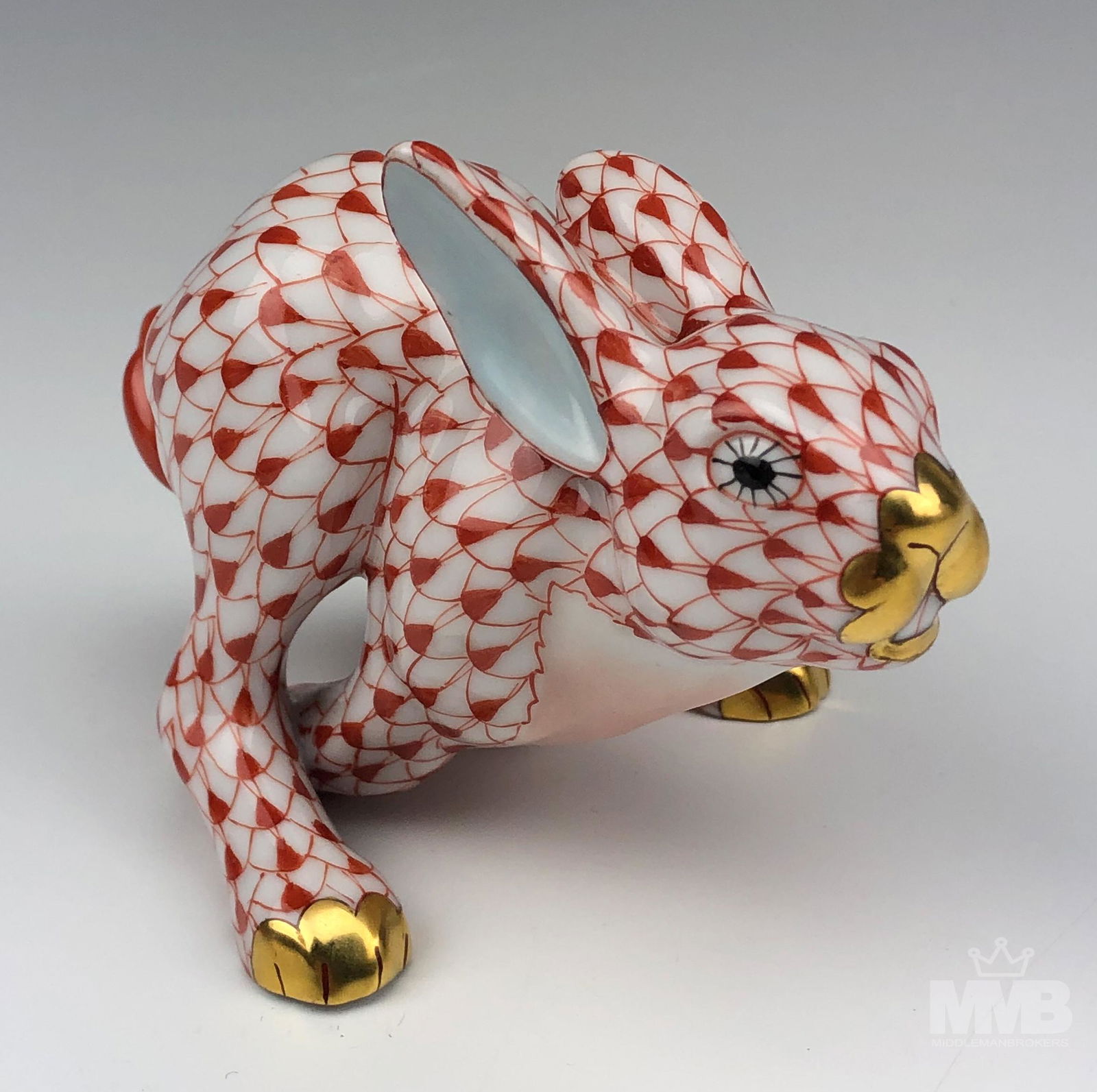 Herend Red Fishnet Porcelain Bunny Rabbit Figurine (1 of 5)