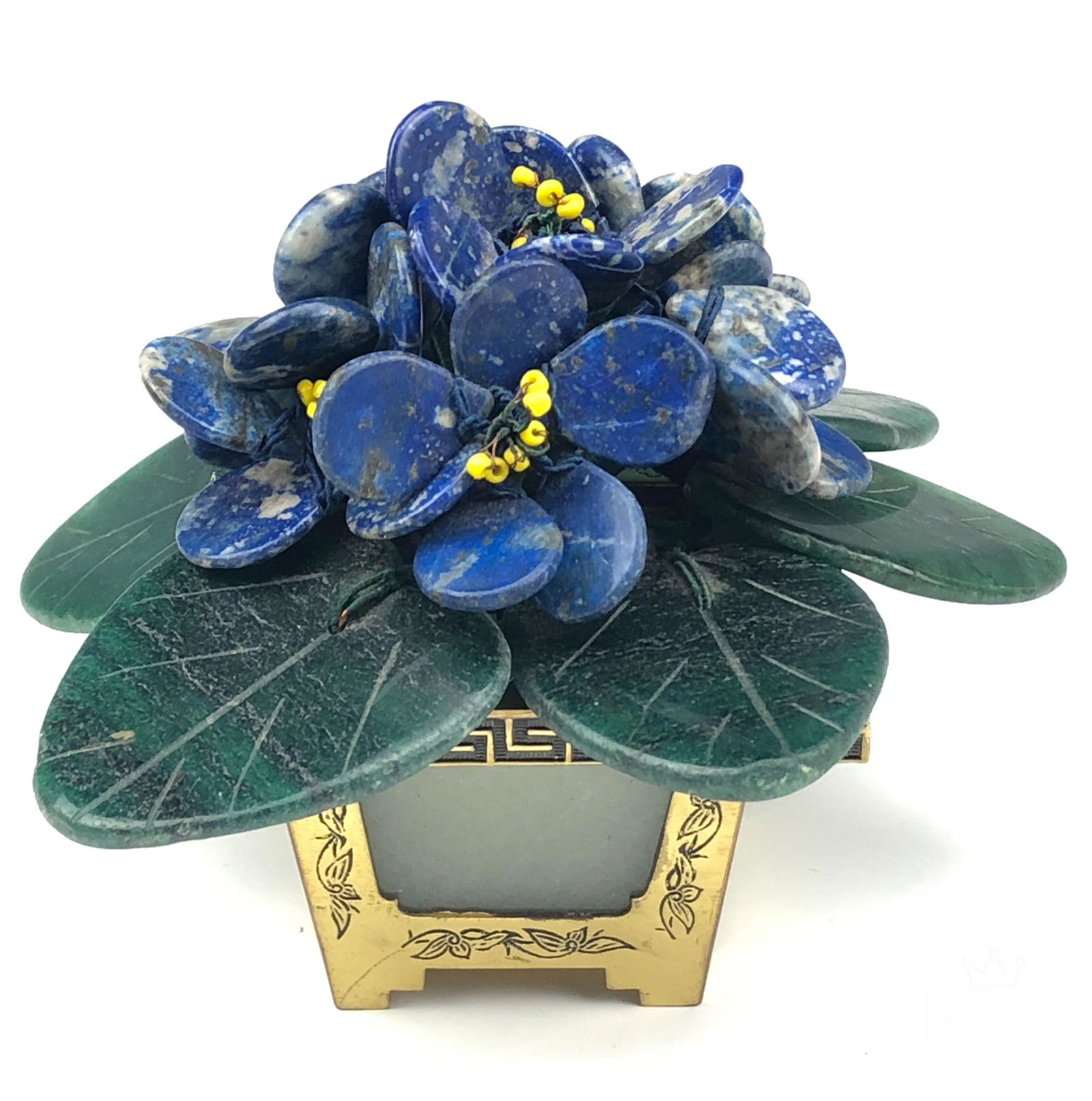 Chinese Lapis Spinach Jade Style Floral Sculpture (1 of 5)