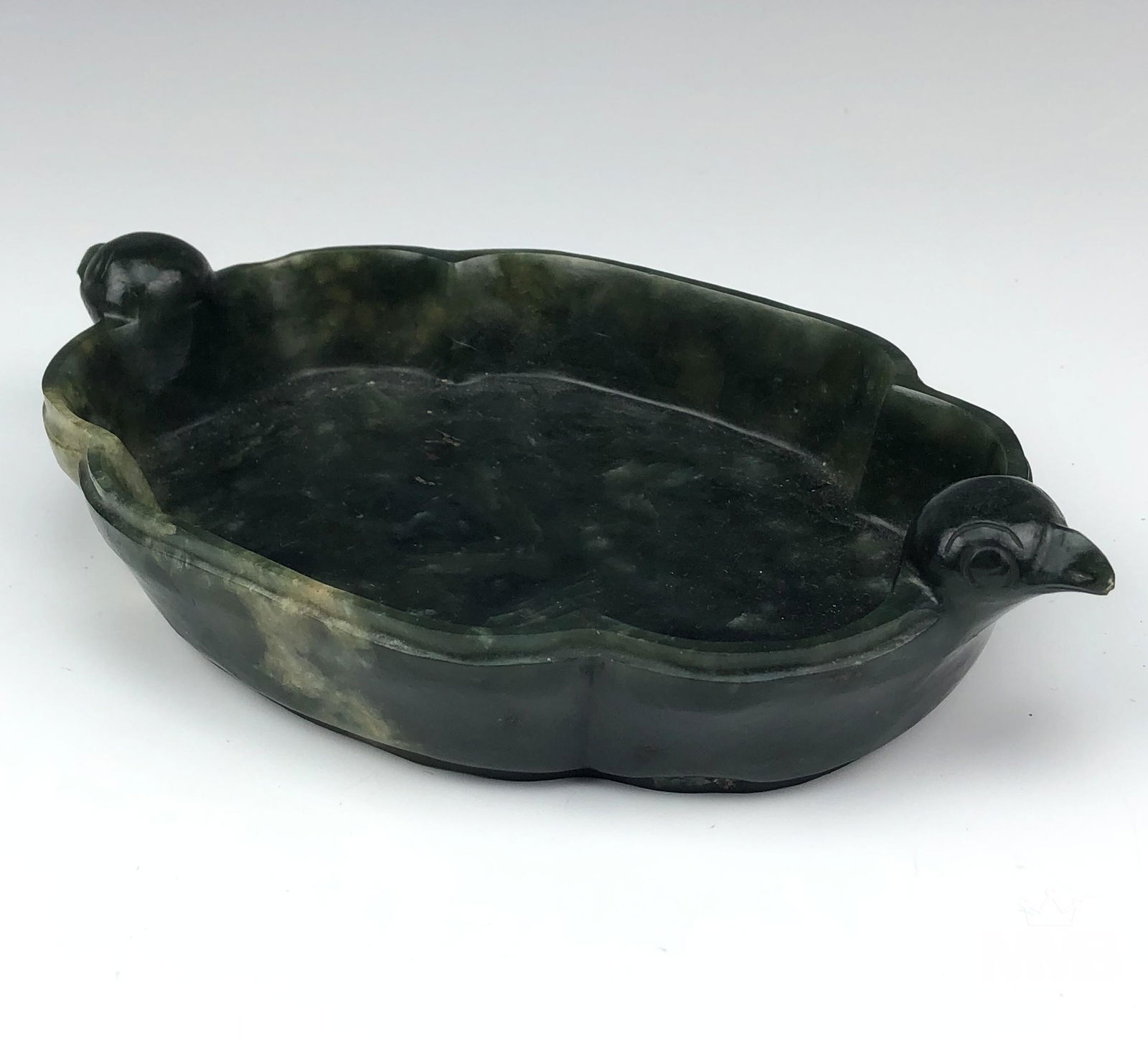 Chinese Spinach Jade Wash Brush Pot w Bird Heads (1 of 4)