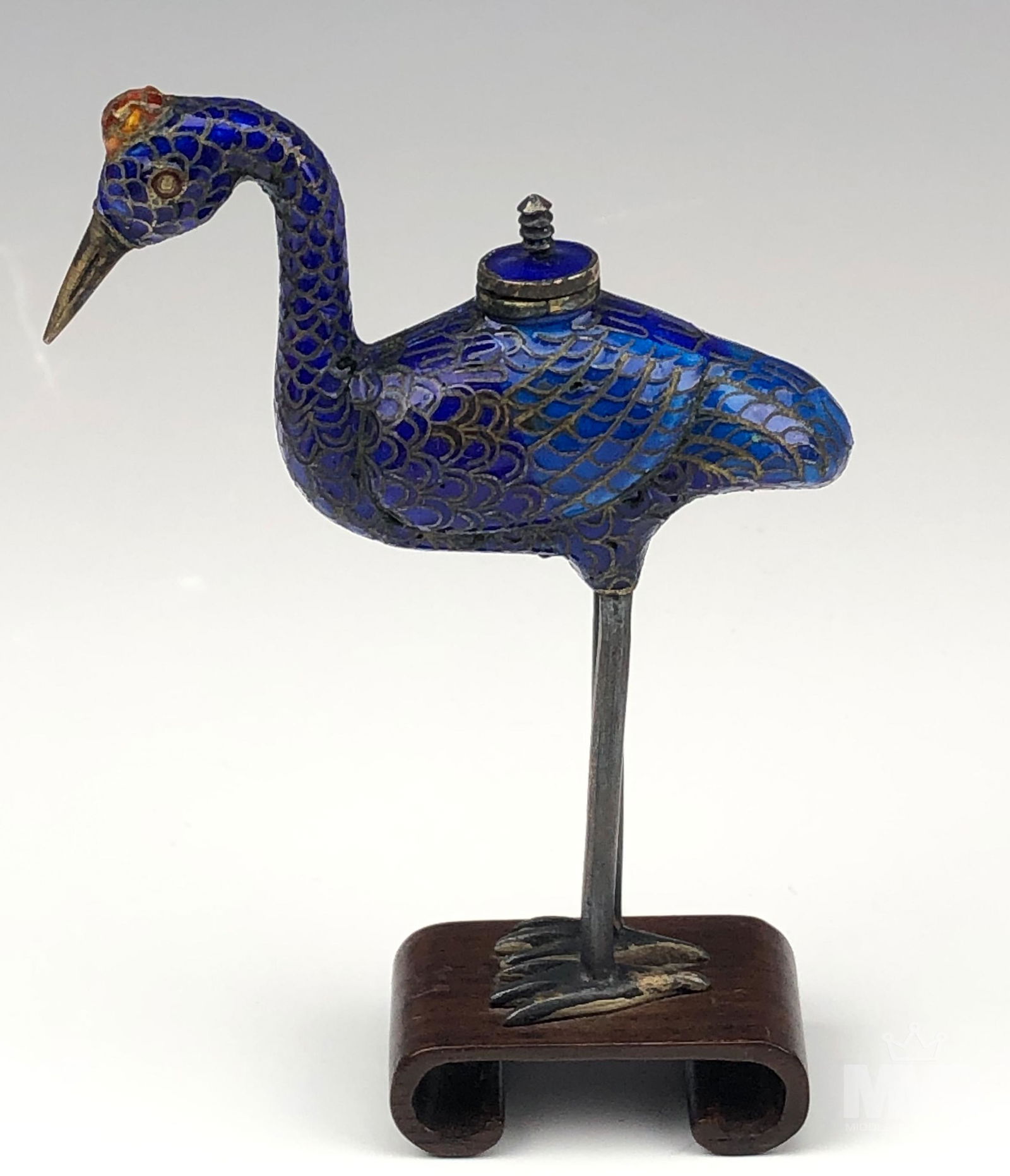 Chinese Enameled Cloisonne Bird Snuff Box w/ Stand (1 of 5)