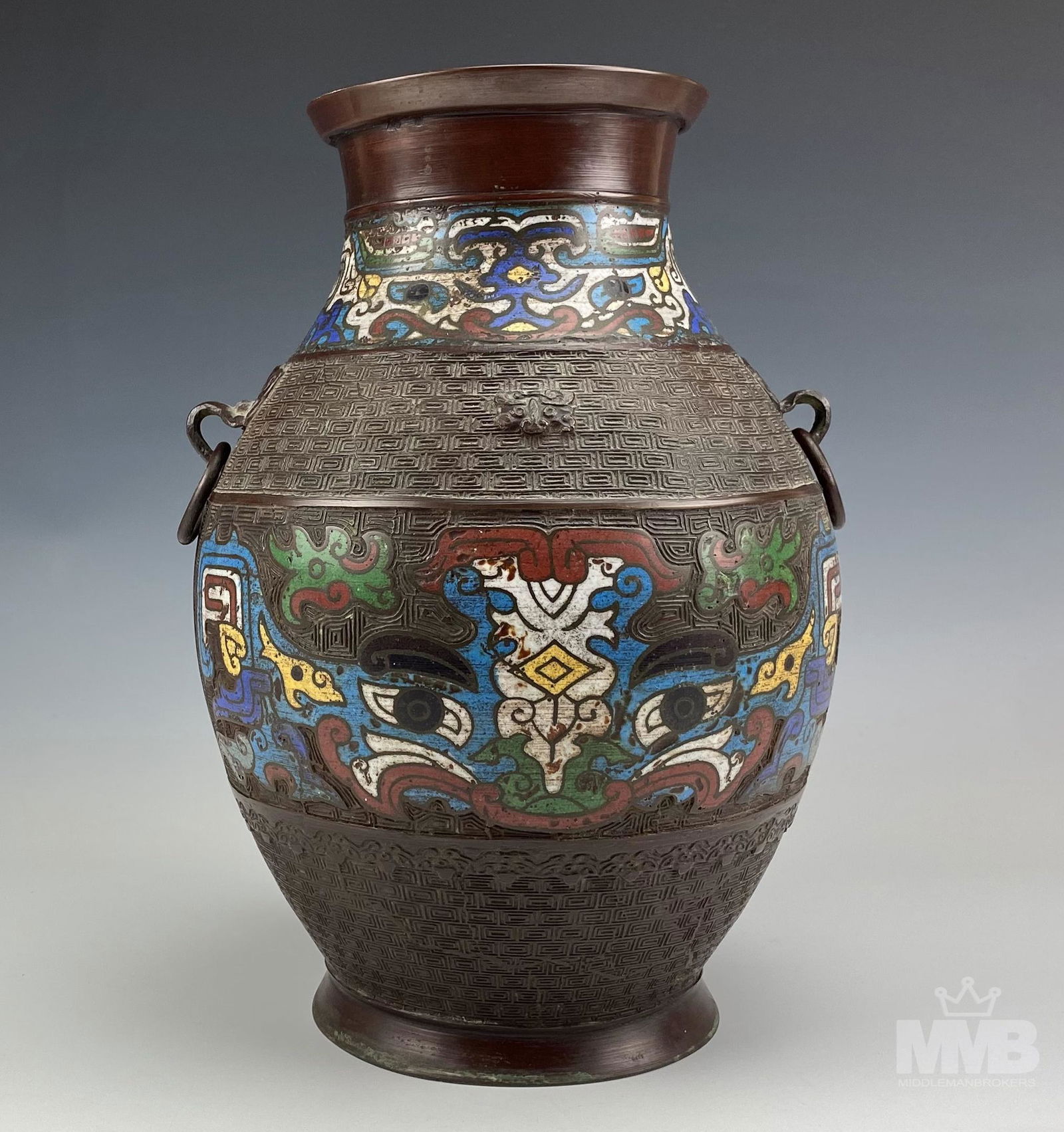 Japanese 11" Champleve Enamel Over Bronze Vase (1 of 8)