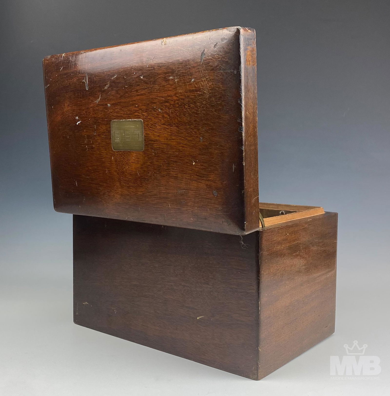 Antique Humidor Wooden Cigar Tobacco Hinged Box (1 of 8)