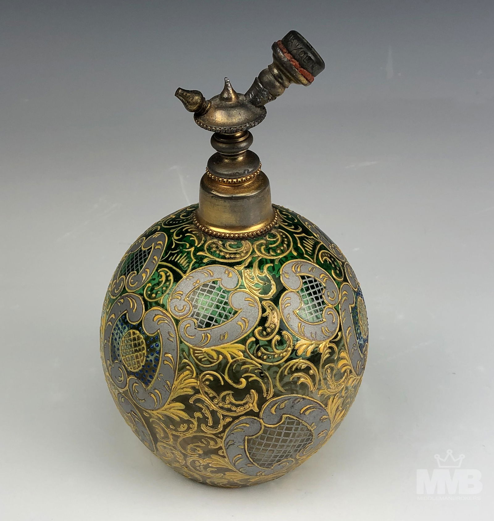 Hand Painted Glass Czech Perfume Atomizer Bottle (1 of 4)