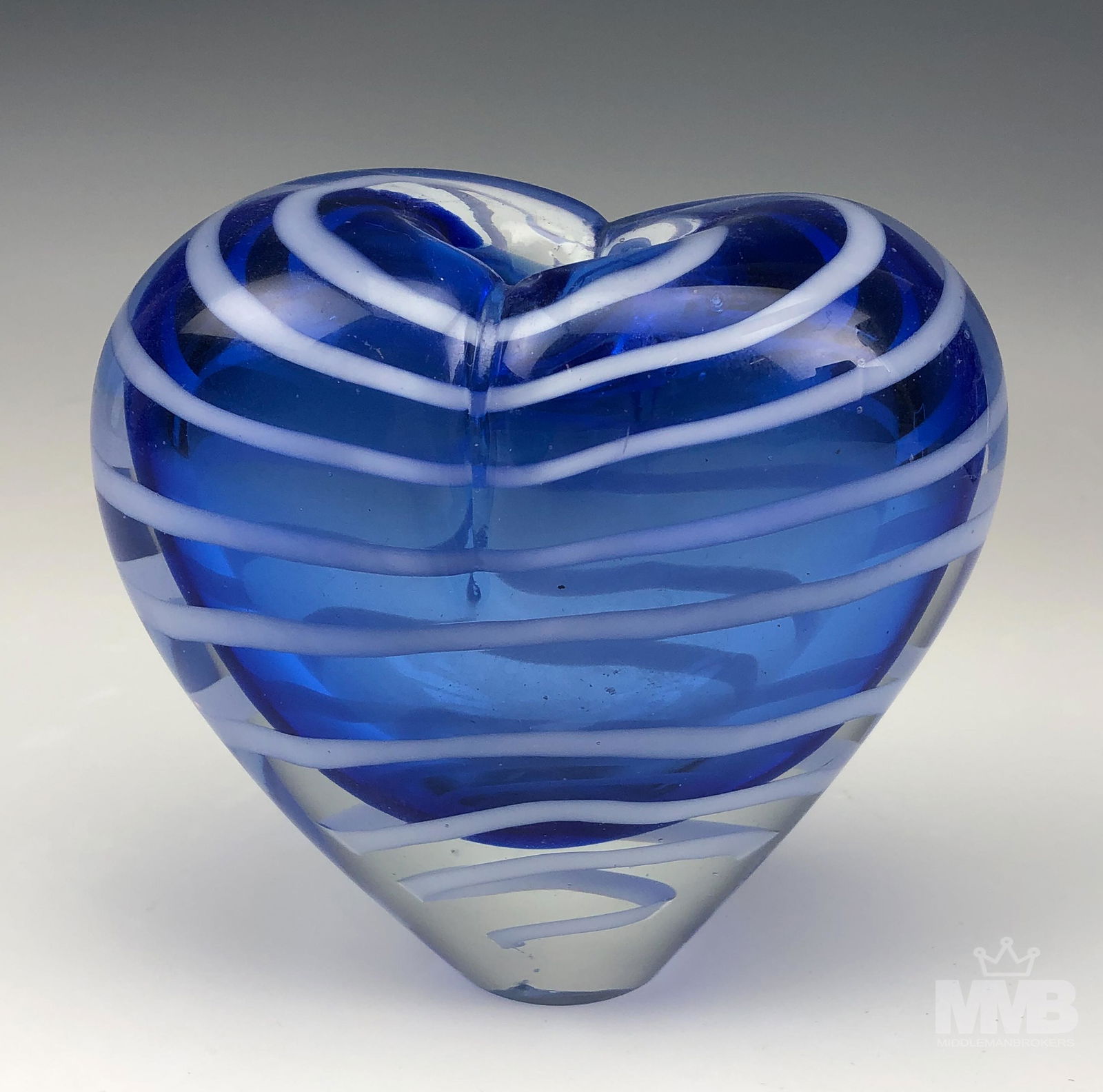 Murano Italian Glass Blue White Swirl Heart Vase (1 of 5)