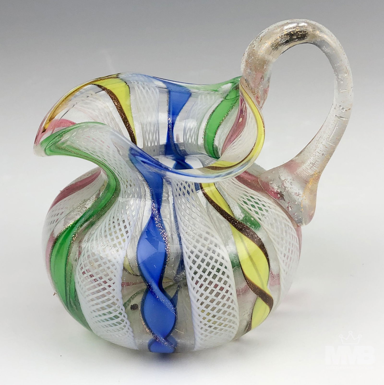 Murano Lattincino Ribbon Twist Art Glass Pitcher (1 of 4)