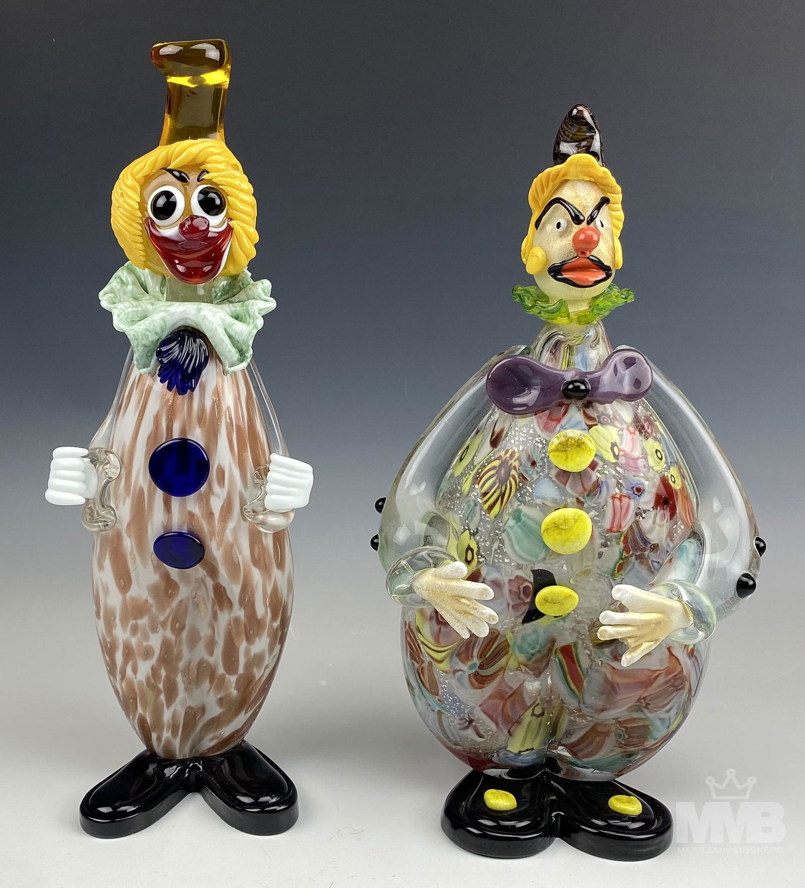 2 Large Murano Venetian Art Glass Clown Figurines (1 of 12)