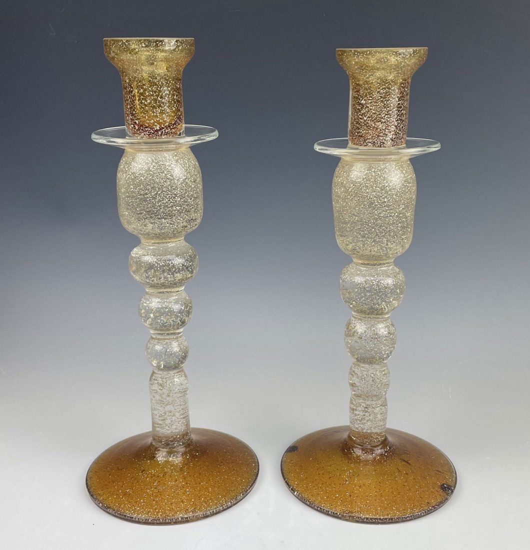Pair of Murano Italian Venetian Gold Candlesticks (1 of 4)