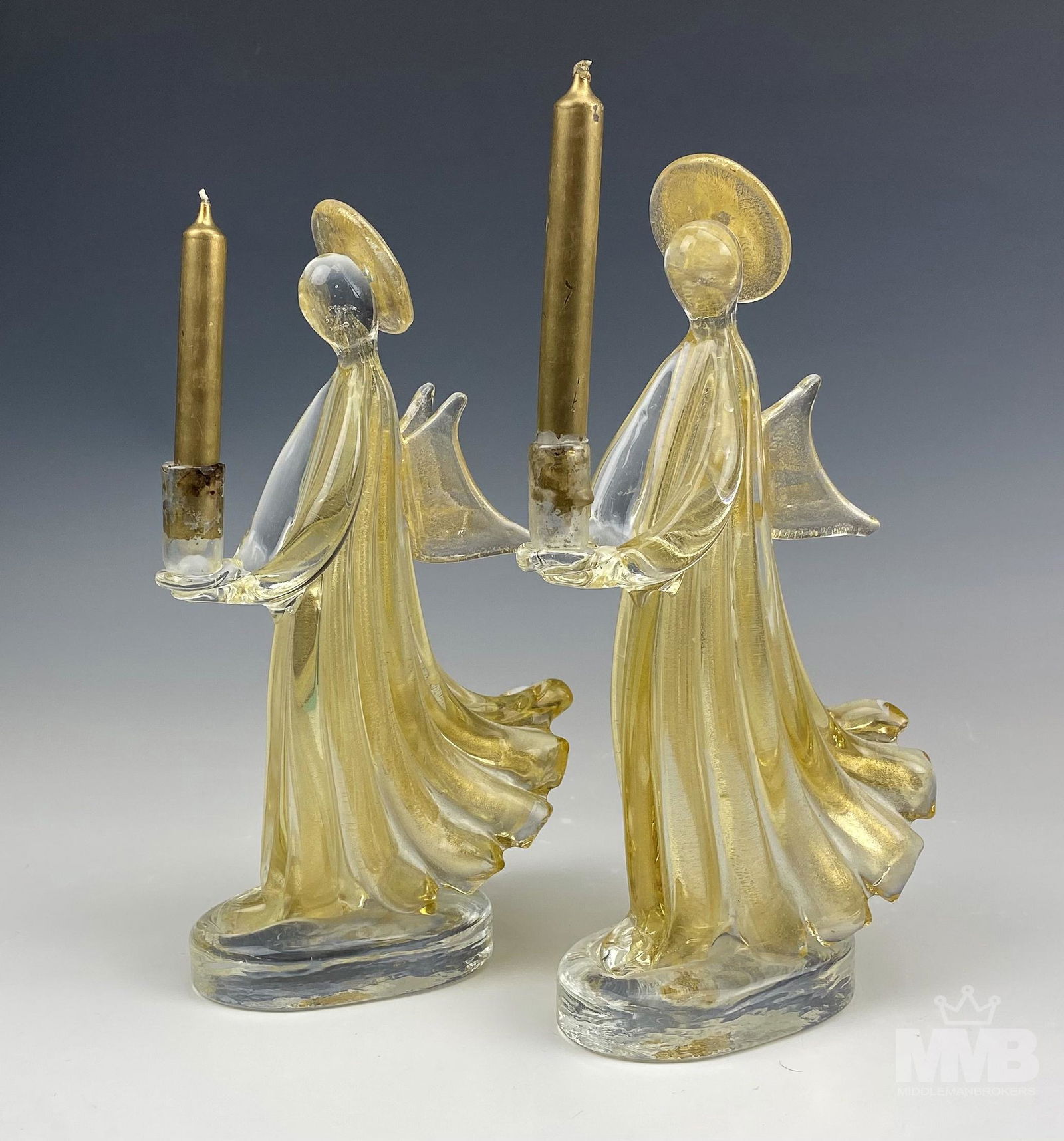 2 Murano Italian Gold Flake Angel Candle Holders (1 of 5)