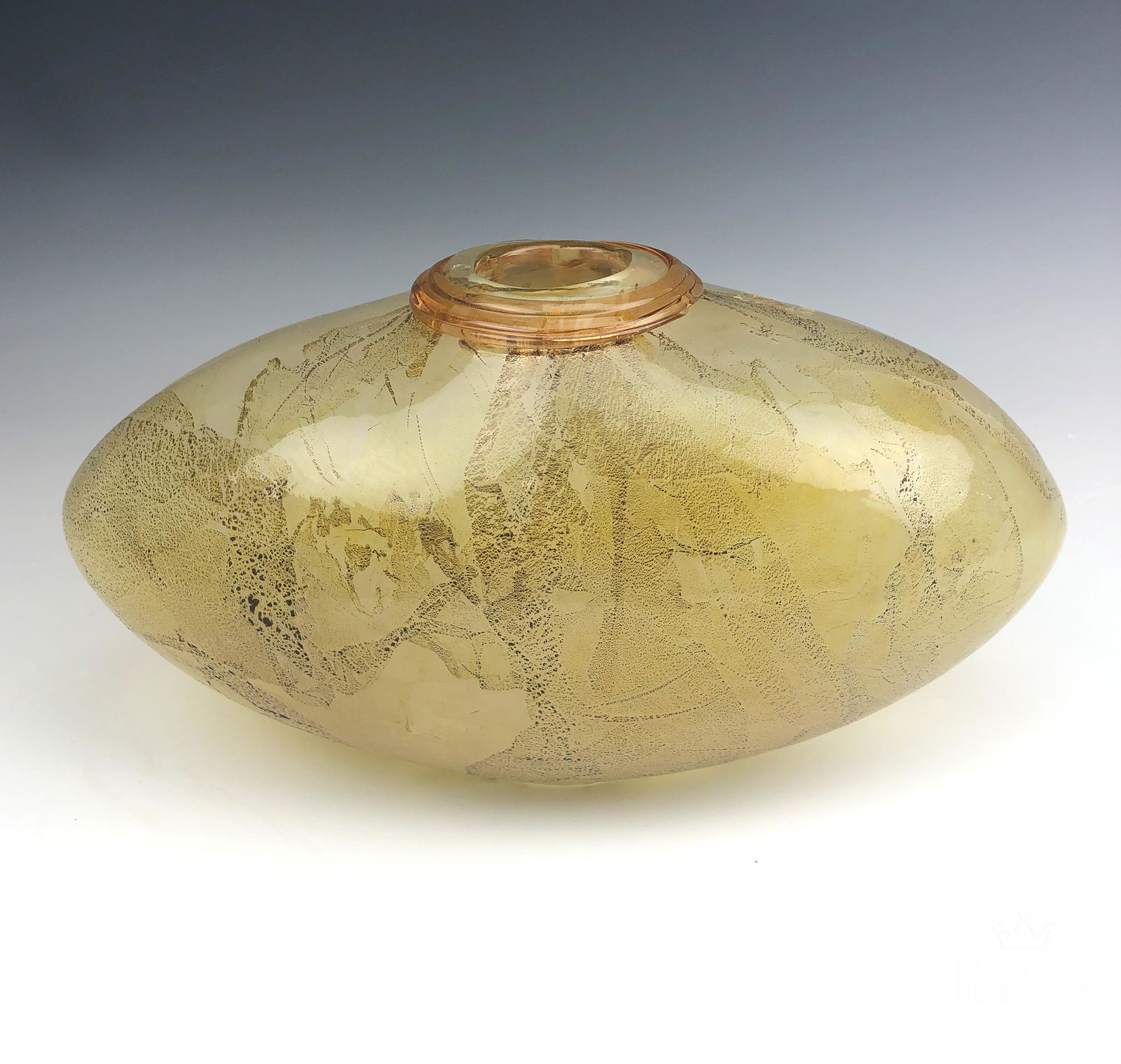 Murano Italian Modern Art Glass Oval 14" Gold Vase (1 of 4)