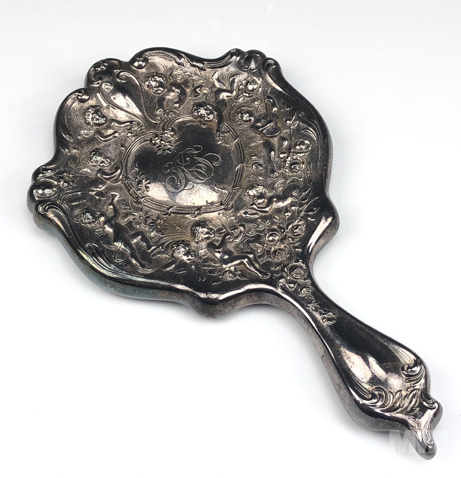 Victorian Silver Plated Winged Cherubs Hand Mirror (1 of 7)