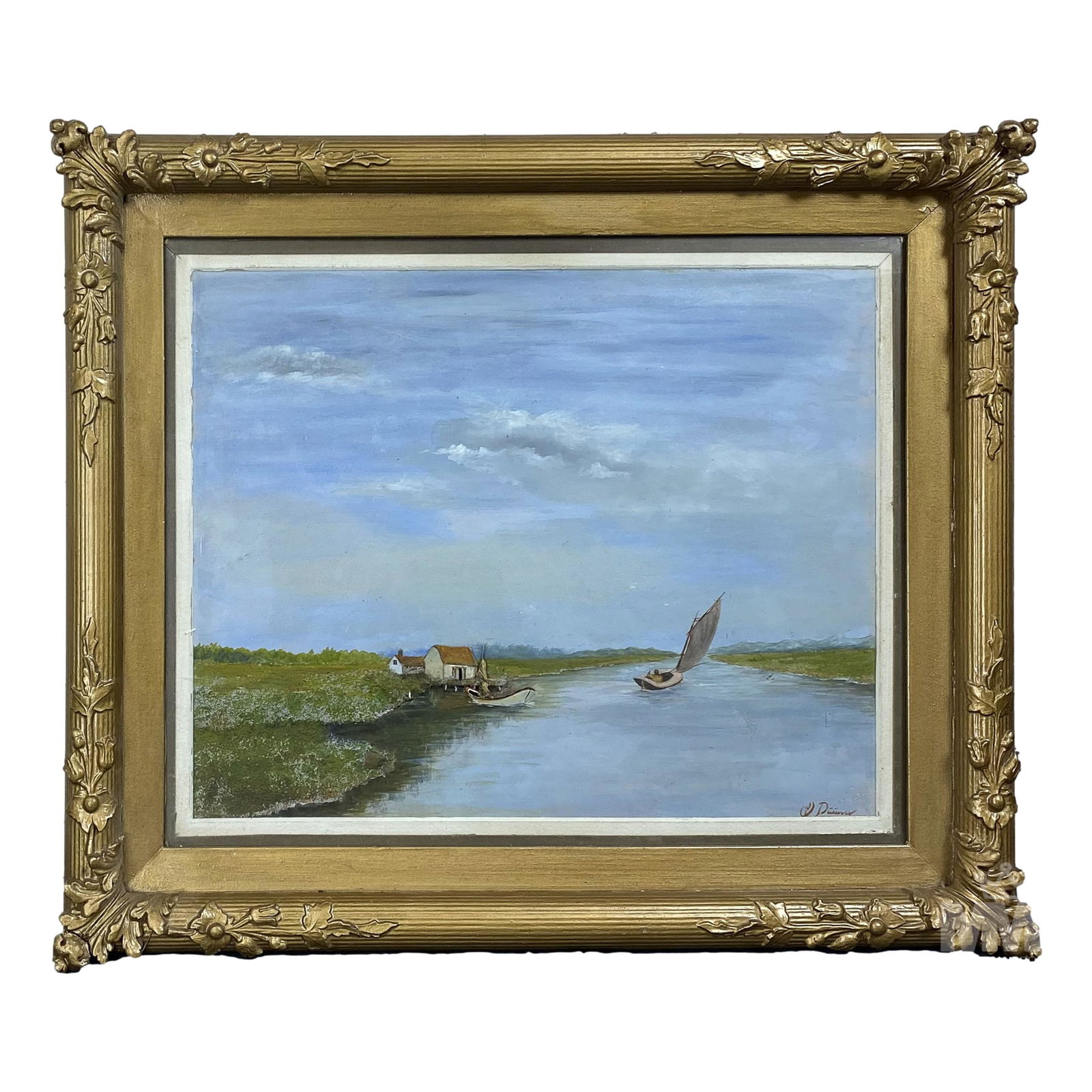 20C Signed 3D Figural Art River Landscape Painting (1 of 5)