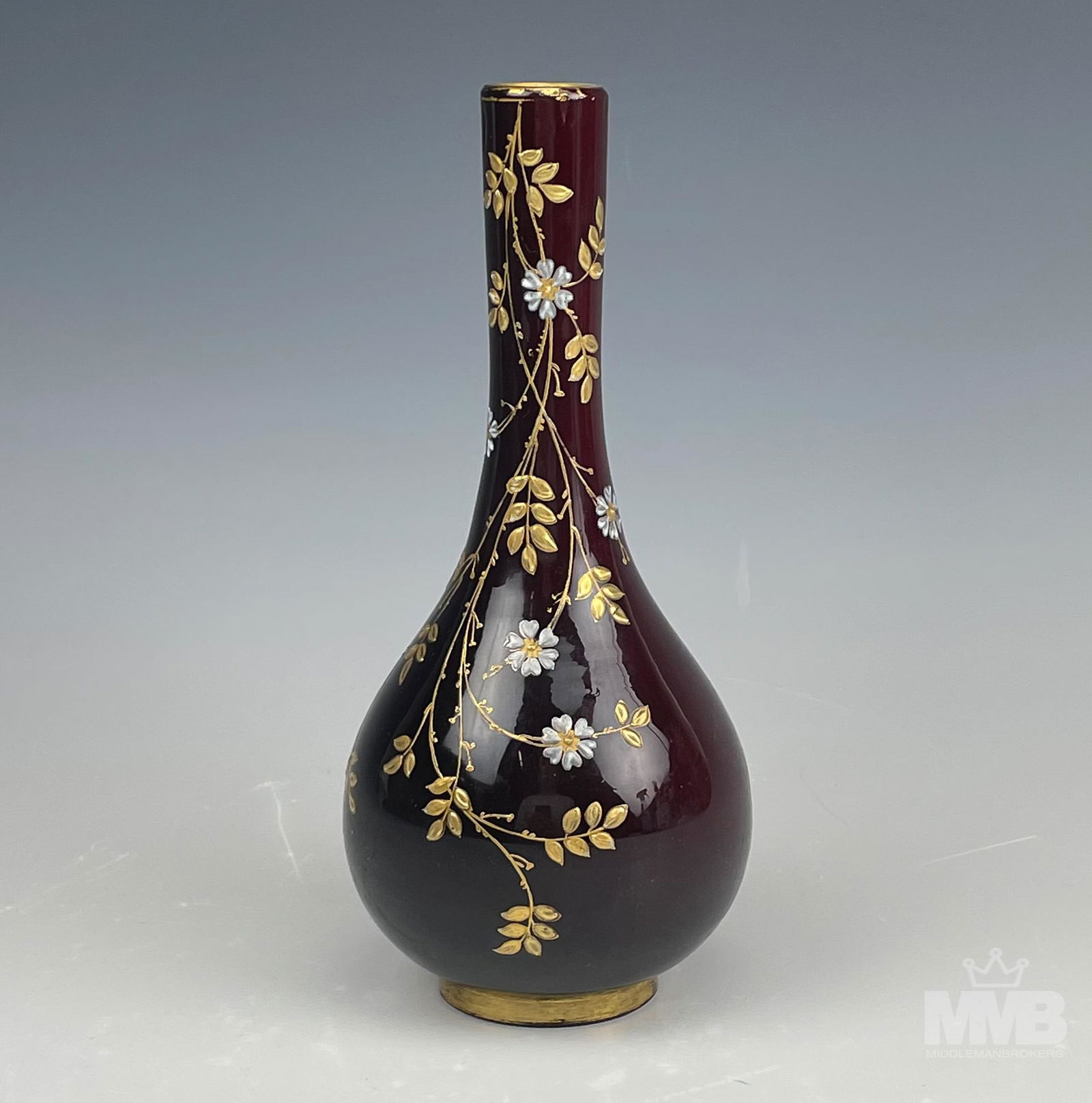 Hand Painted Red Lacquer Gold Floral Inlay Vase (1 of 6)