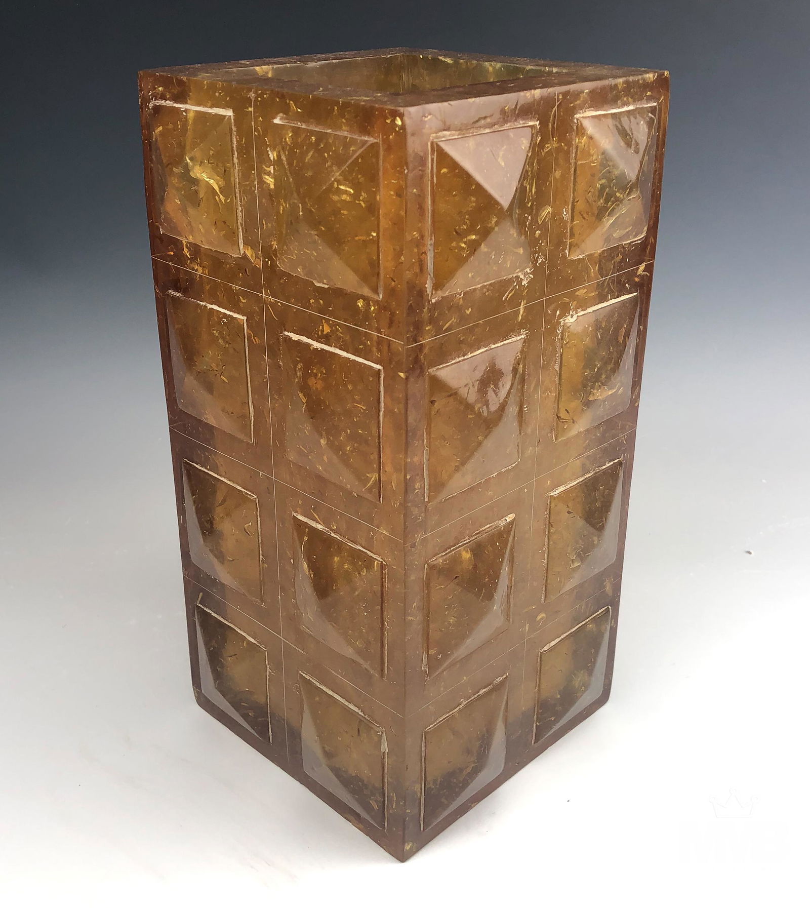 Mid Century Modern Resin Rectangular Amber Vase (1 of 6)