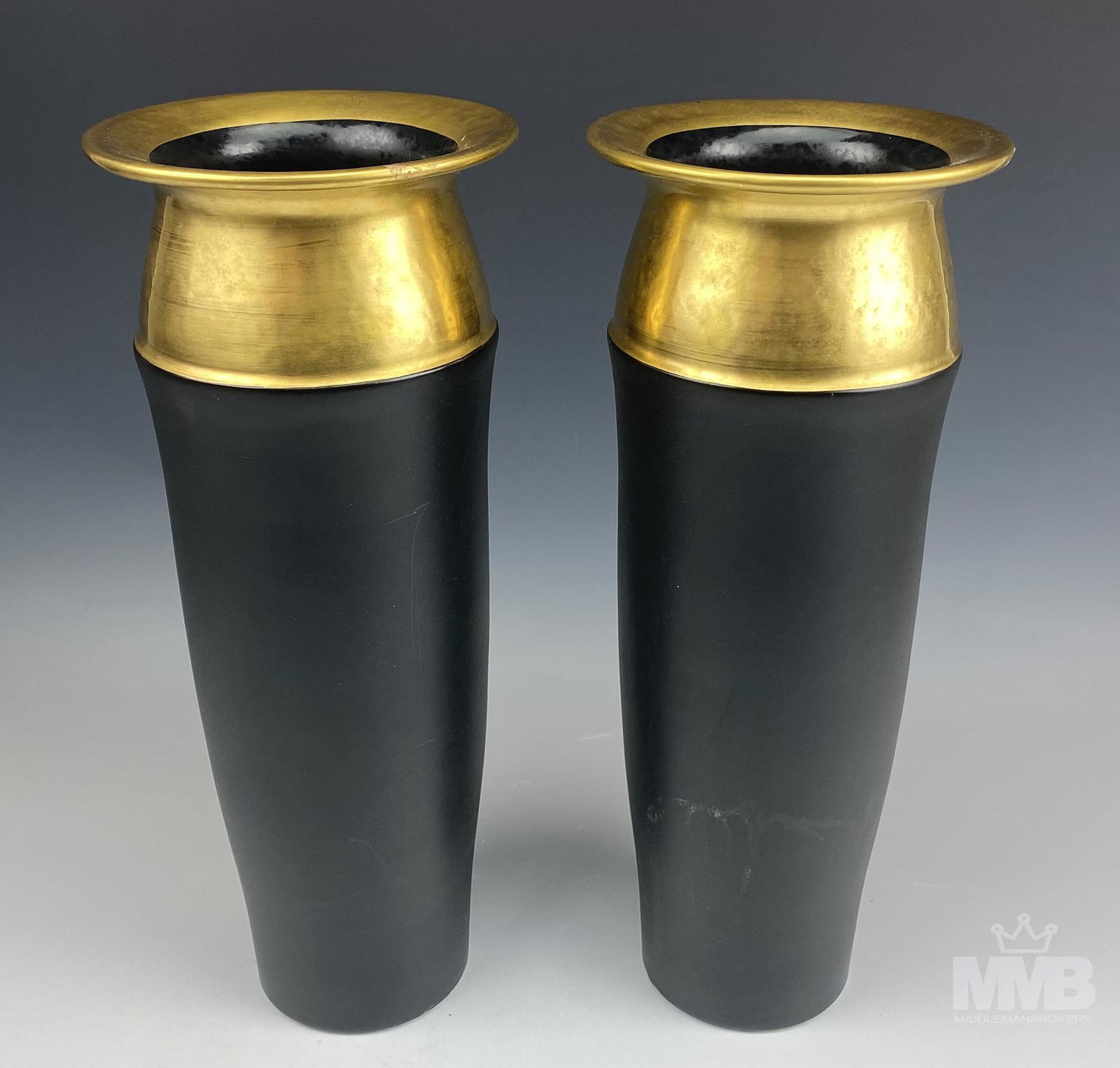 Pair of Jacques Molin Black & Gold Porcelain Vases (1 of 7)