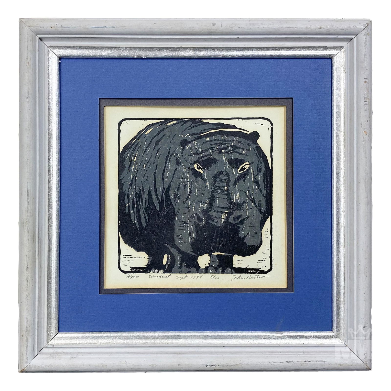 John Carter Hippo SIGNED LE Framed 12" Art Woodcut (1 of 4)