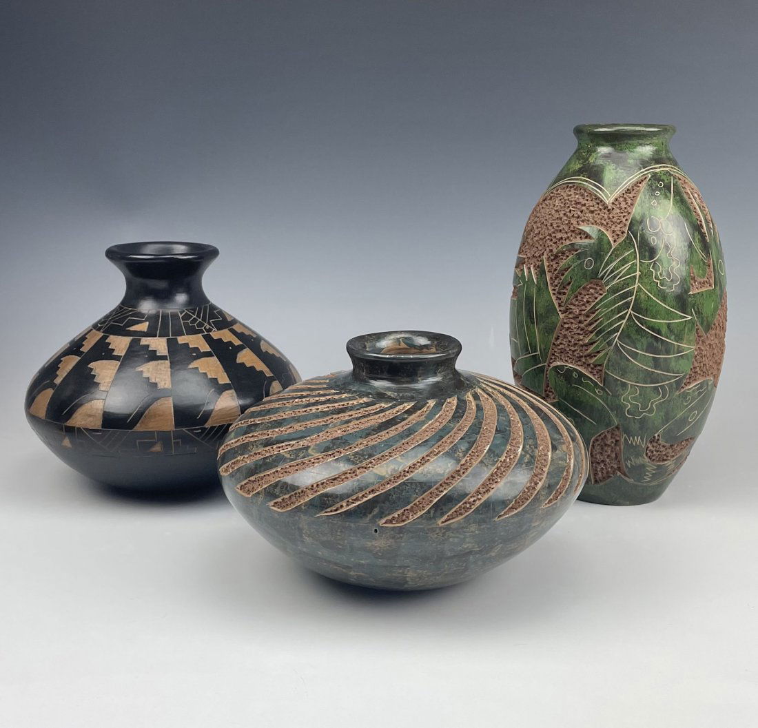 Collection of South American Relief Pottery Vases (1 of 6)