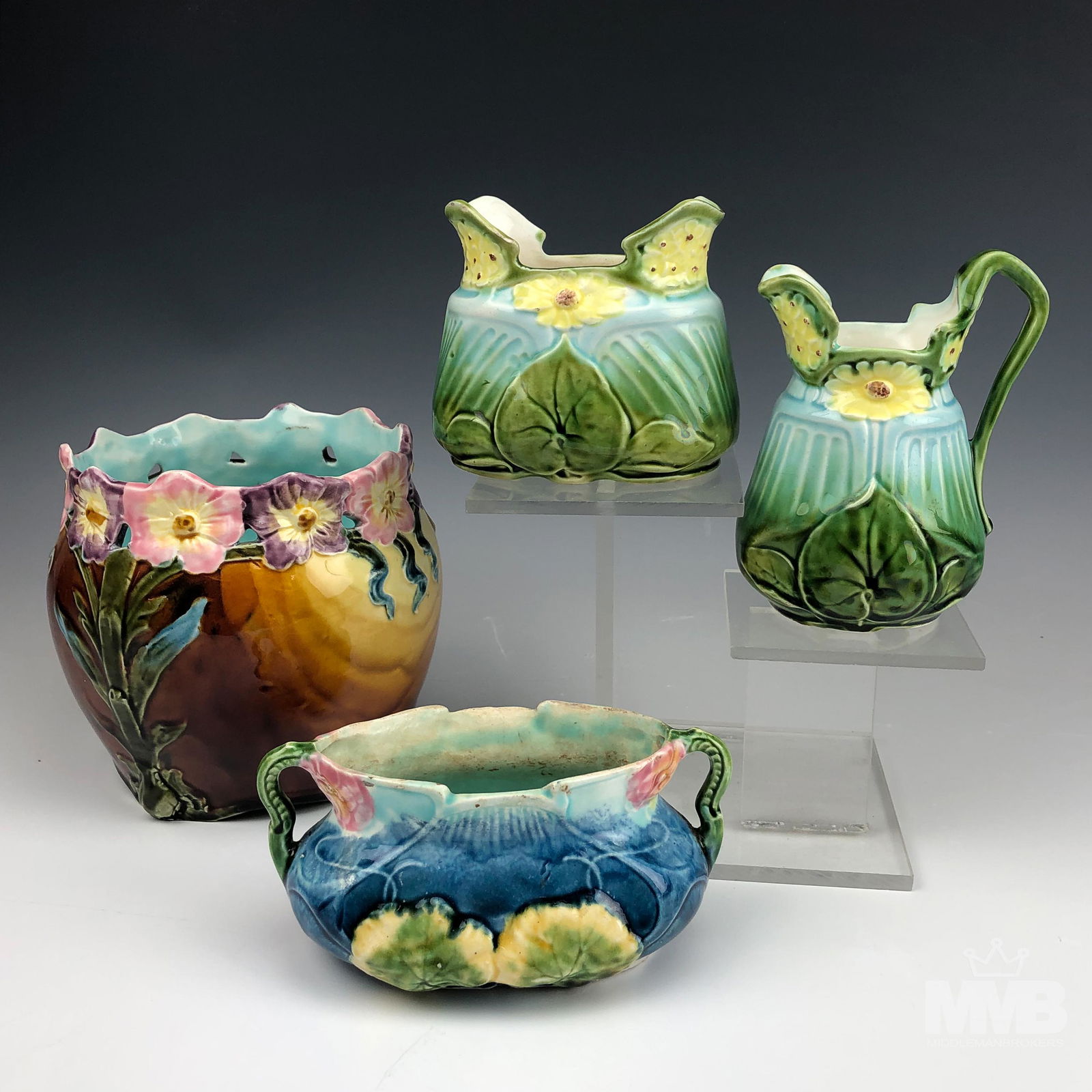 Lot of 4 Majolica Antique Jardiniere Art Pottery (1 of 12)