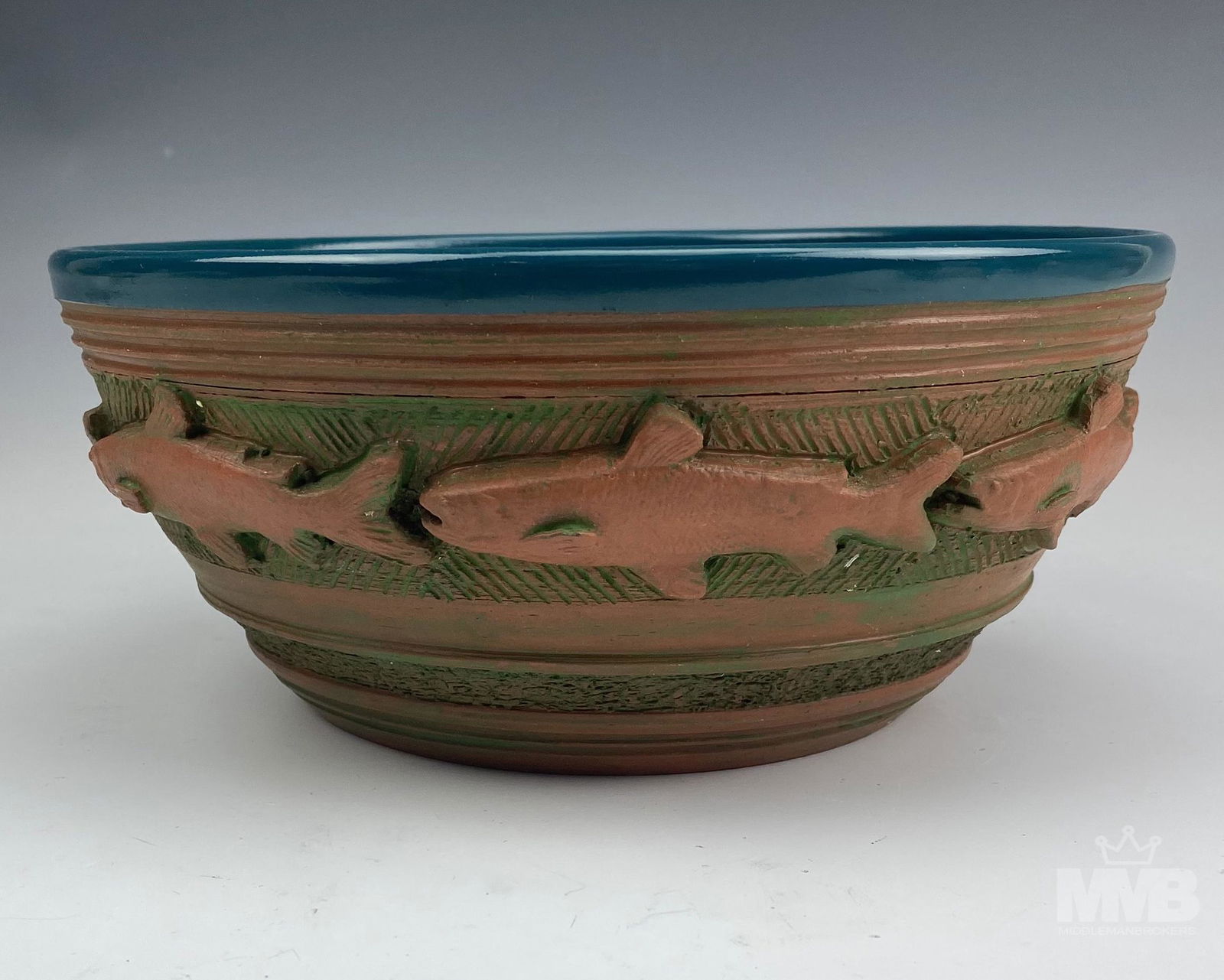 Leland Shaw (20th C) Terra Cotta Fish Pottery Bowl (1 of 6)