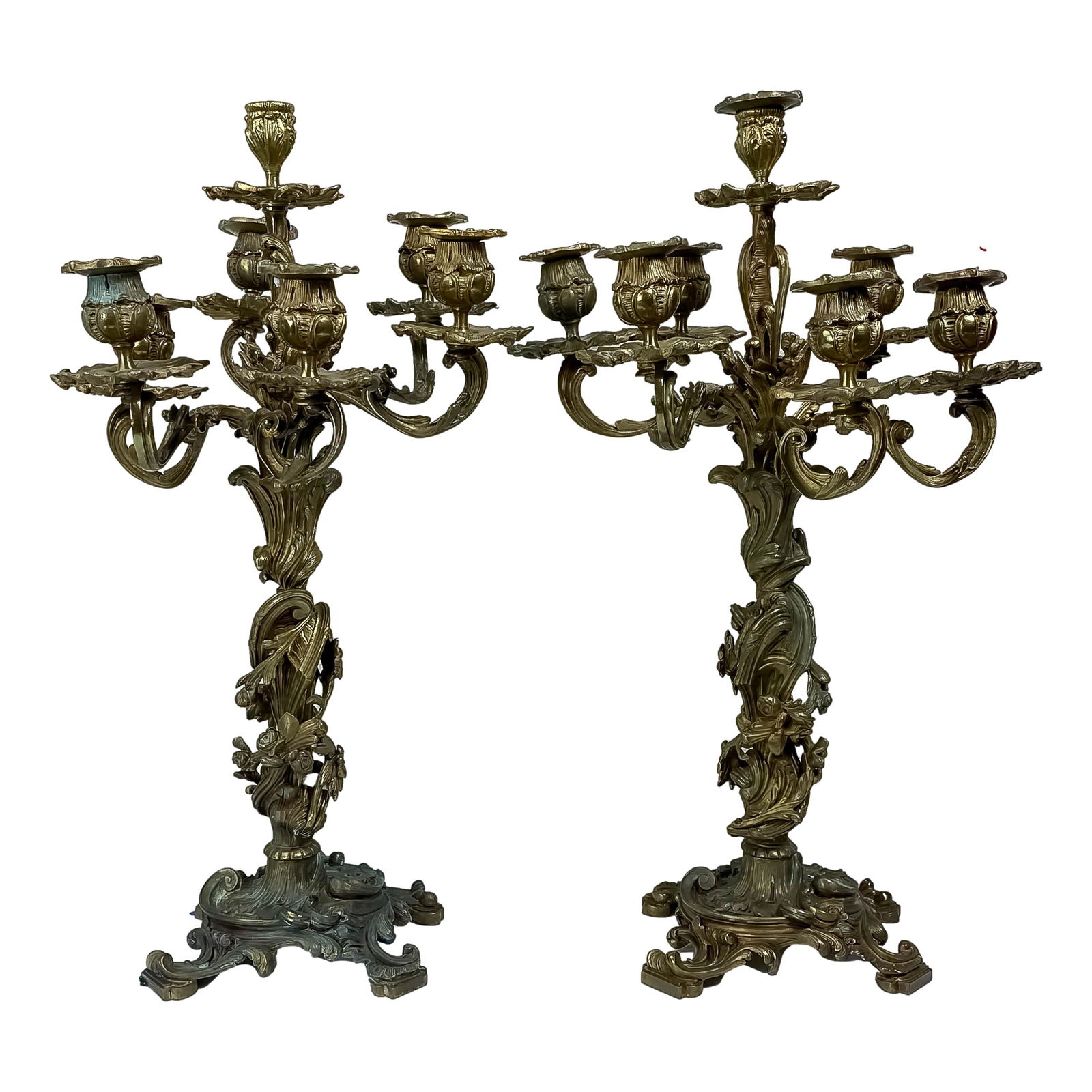 French Rococo Style PAIR Bronze Six Arm Candelabra (1 of 4)