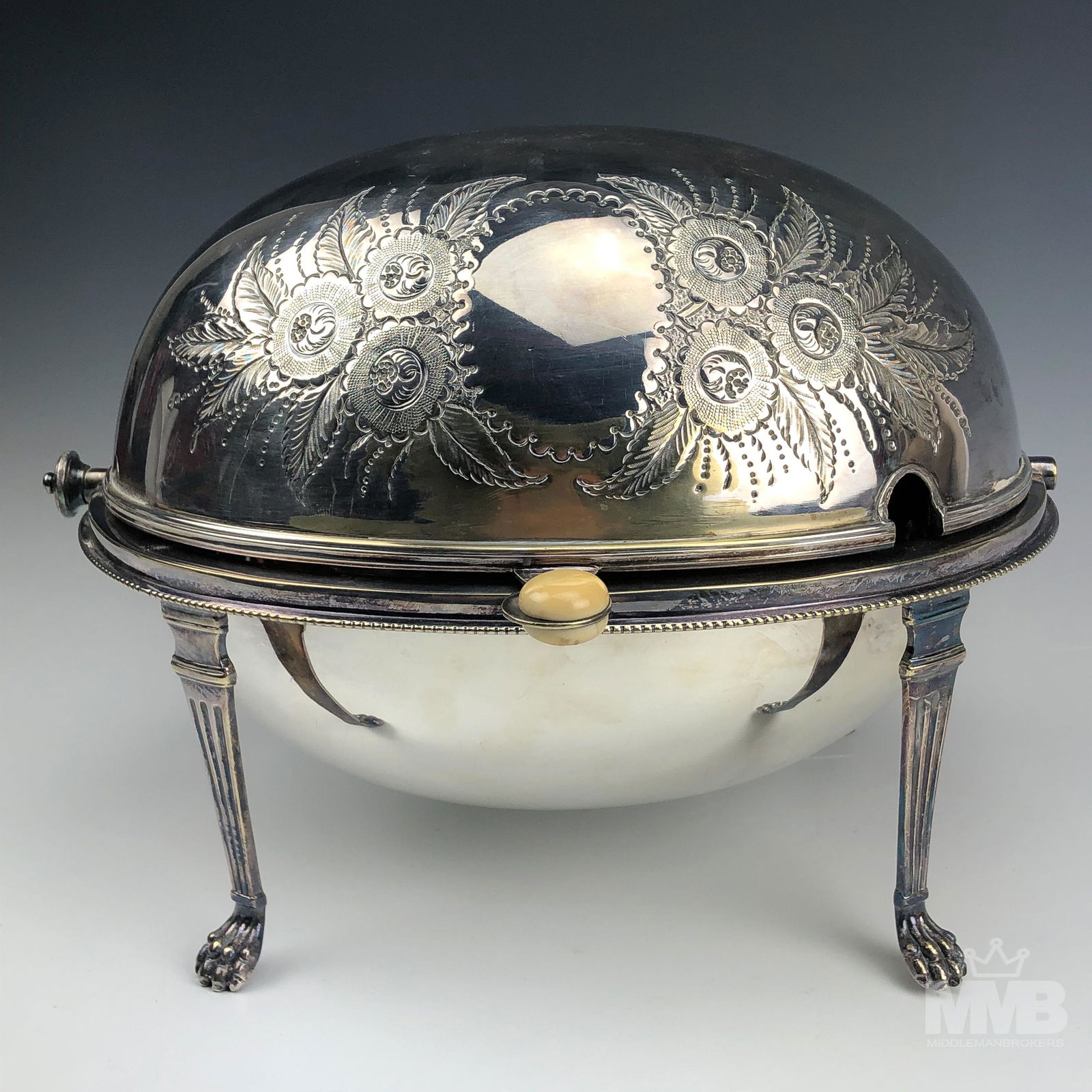 Antique Silver Plated Roll Top Dome Warming Dish (1 of 7)