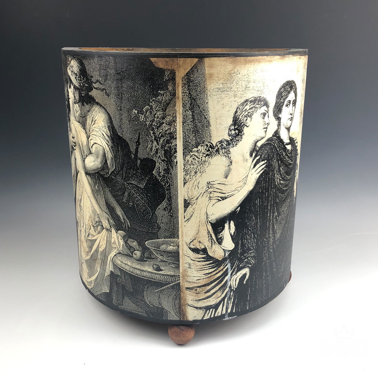 Vintage Fornasetti Style Wooden Waste Paper Basket (1 of 6)