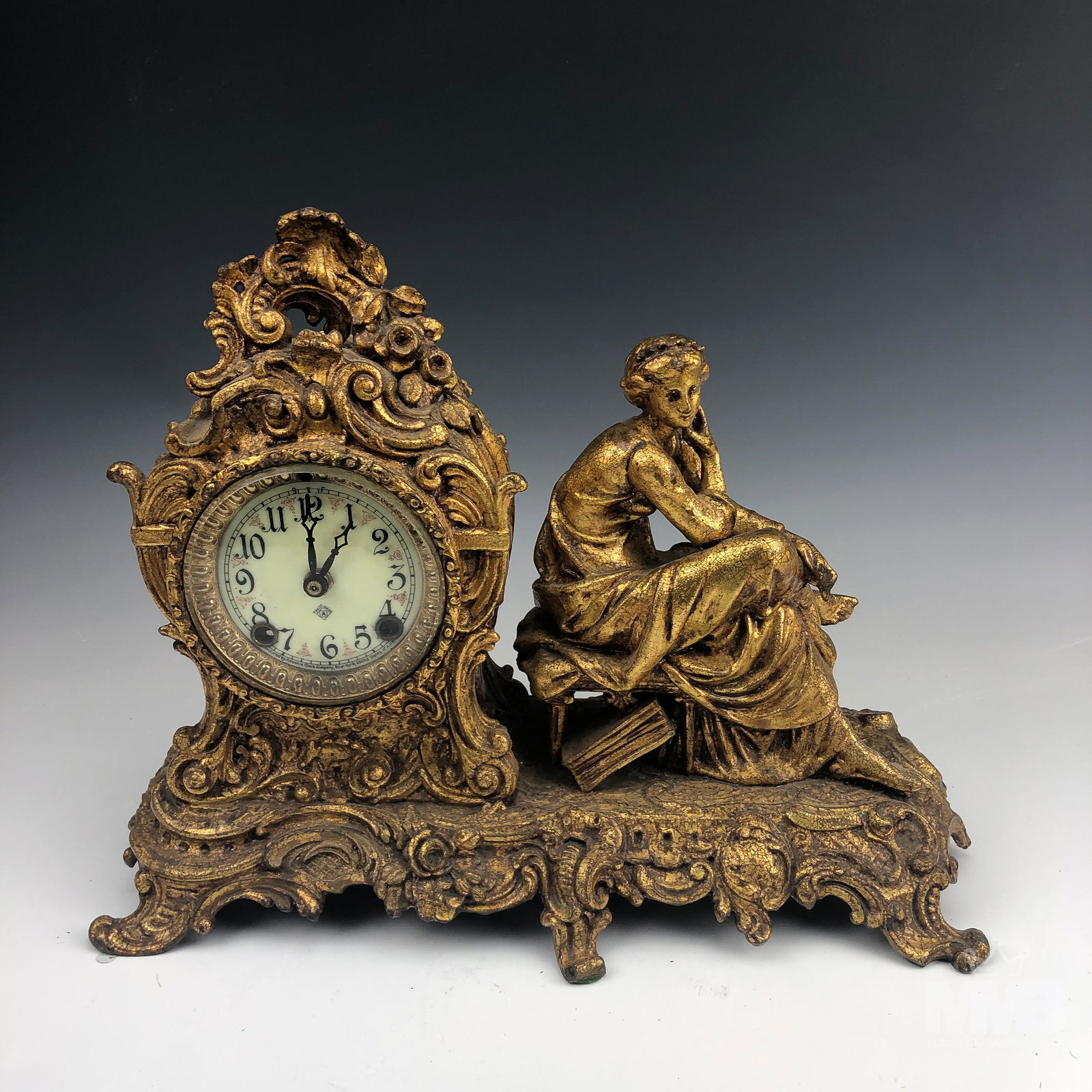 Ansonia 19th C White Metal Figural Mantle Clock (1 of 5)
