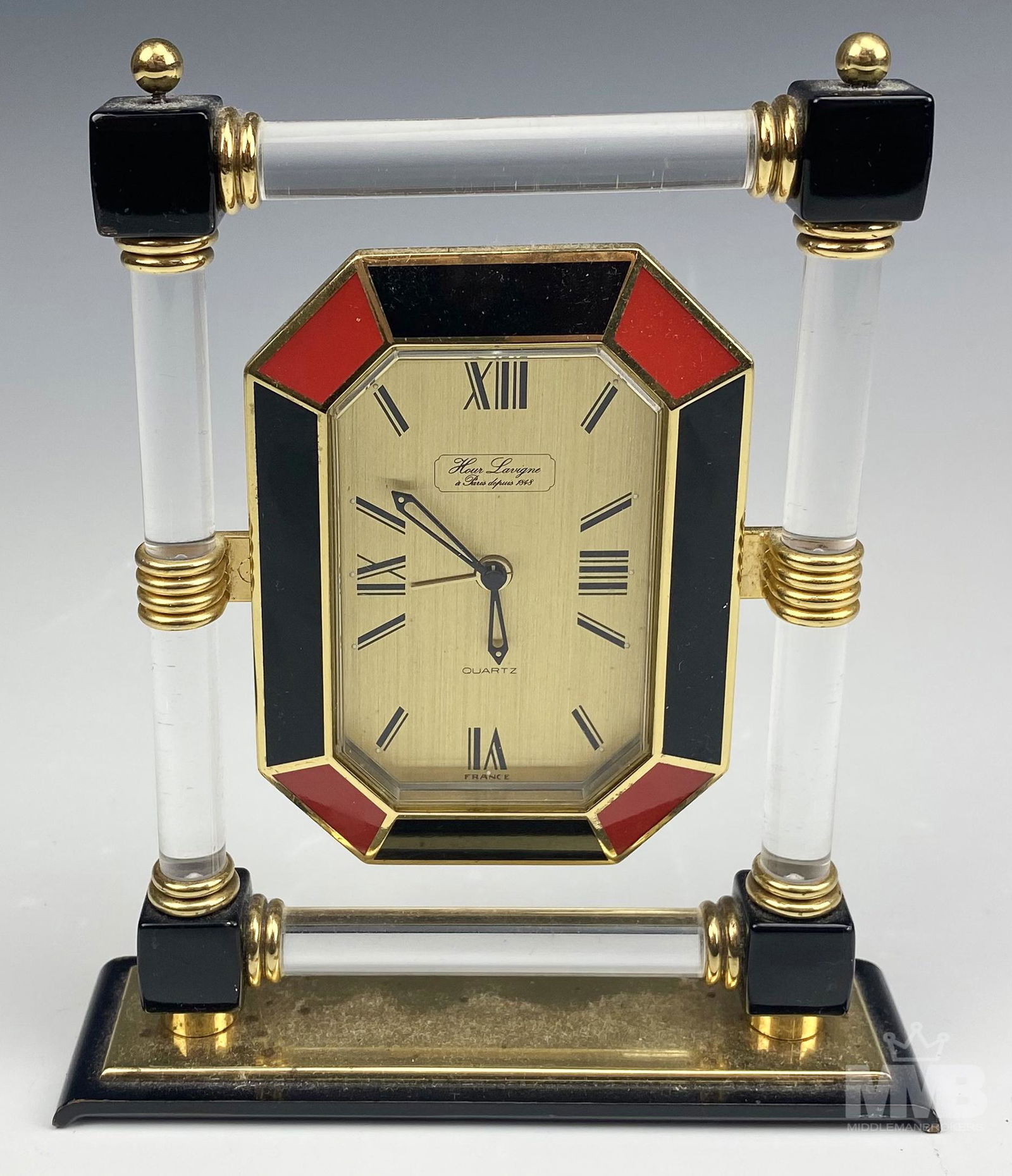 Art Deco Hour Lavigne Enamel & Lucite Table Clock (1 of 6)