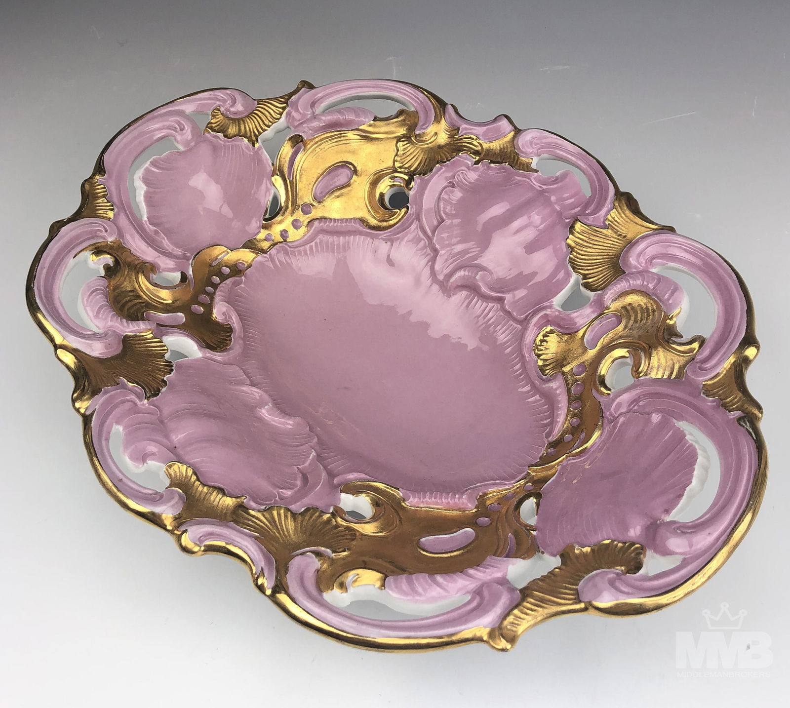 Meissen German Porcelain Pink & Gilt Charger Plate (1 of 4)