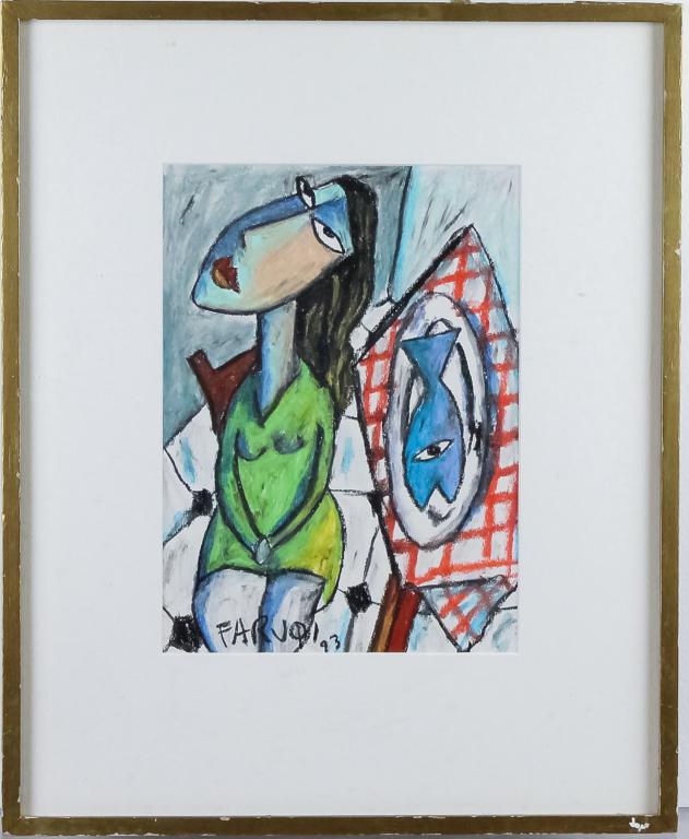 Mystery Artist Expressionist Female & Fish Pastel (1 of 5)