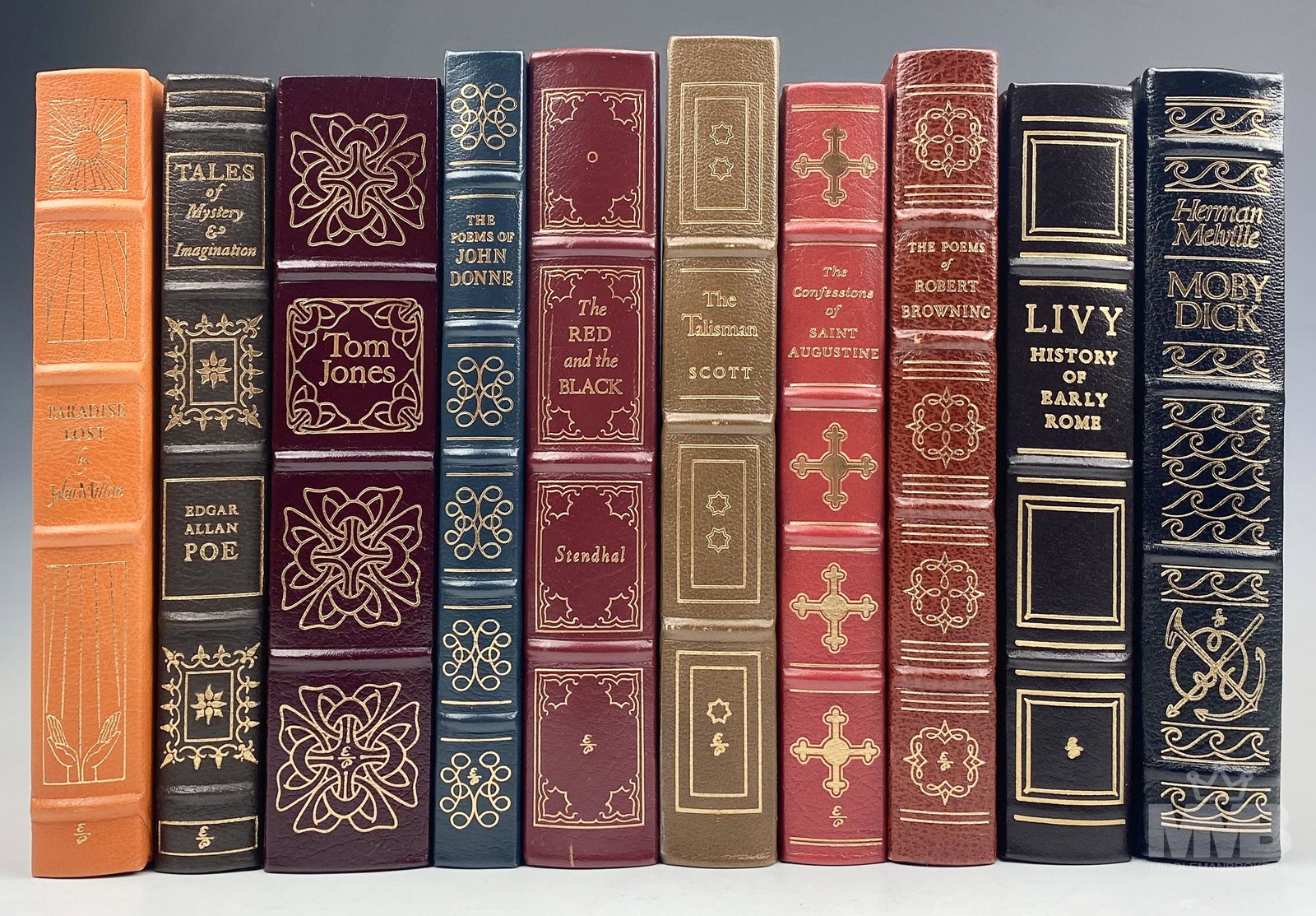 Collection of 10 Easton Press Leather Bound Books: Collection includes: Paradise Lost by John Milton; Tales of Mystery & Imagination by Edgar Allan Poe; The History of Tom Jones; The Poems of John Donne; The Red and the Black by Marie-Henri Beyle; The