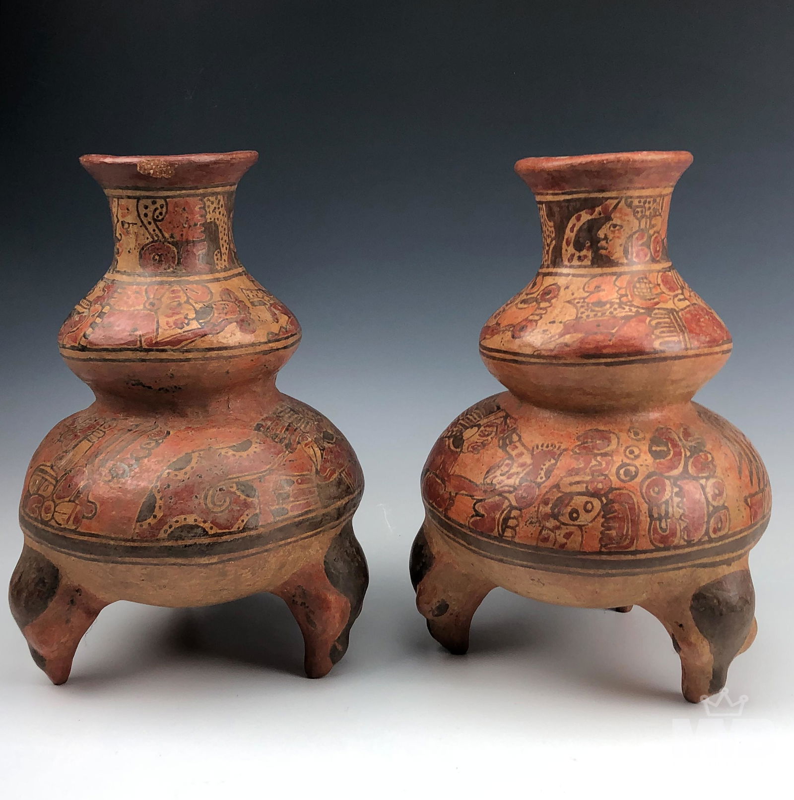 Pre Columbian Mayan Terracotta Footed Vessels PAIR (1 of 7)