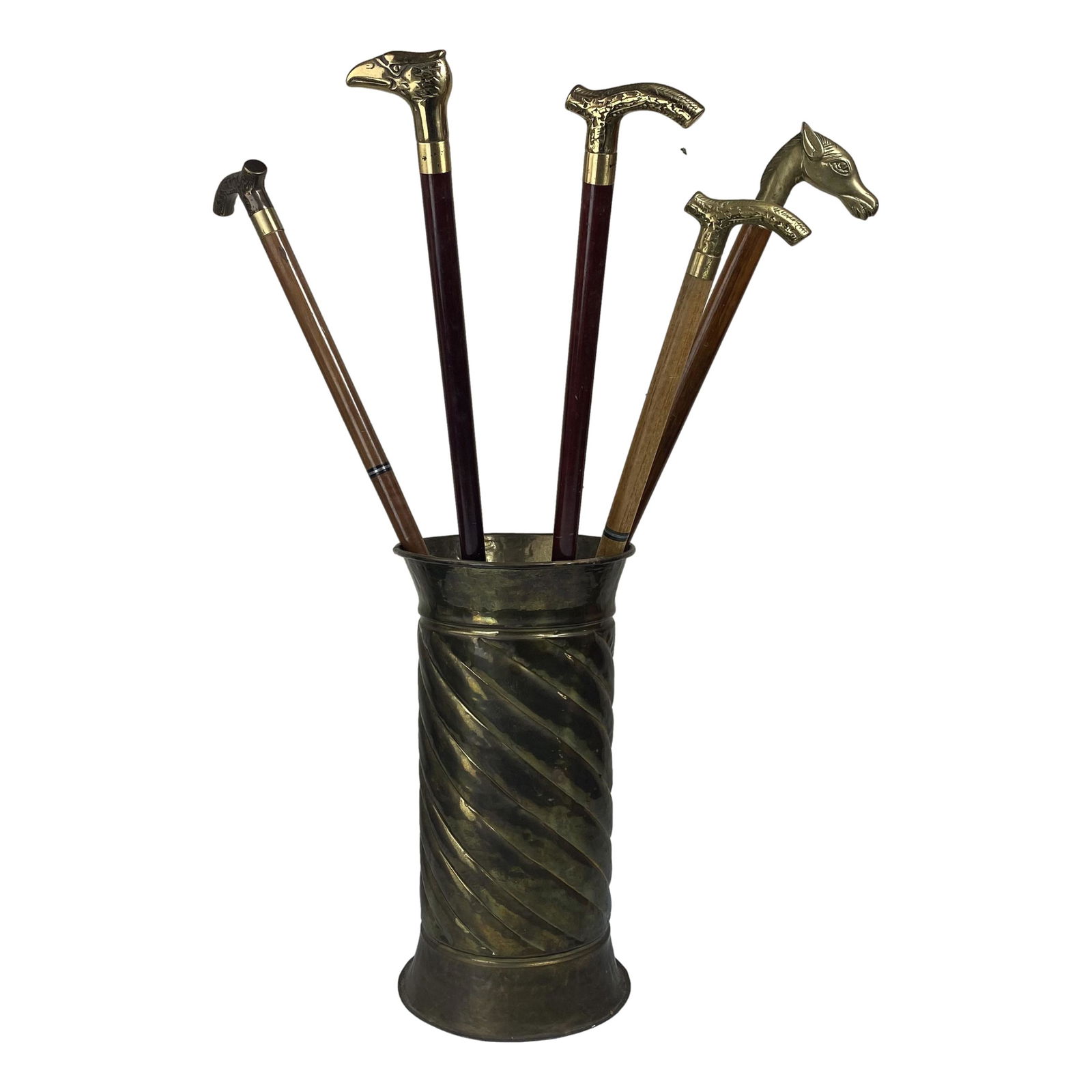 Lot of 5 Assorted Brass & Wood Walking Stick Canes (1 of 5)