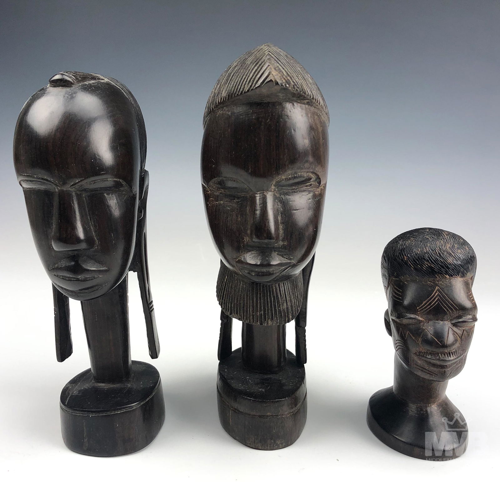 African Hand Carved Ebony Head Figurine Sculptures (1 of 5)