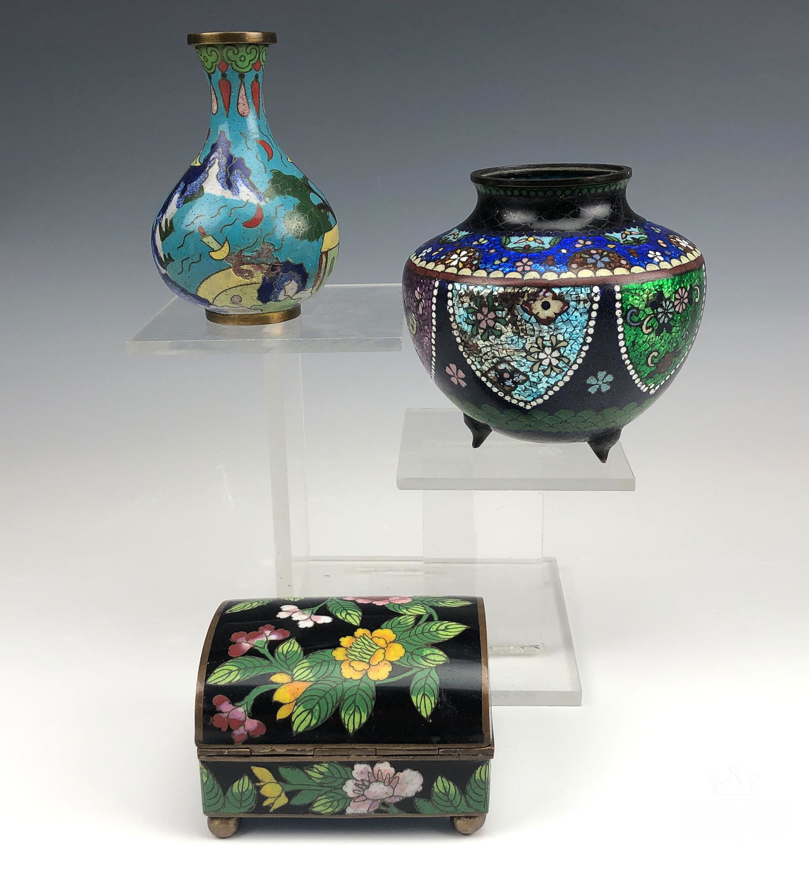 Chinese Cloisonne Enameled Vase, Jar & Trinket Box (1 of 11)
