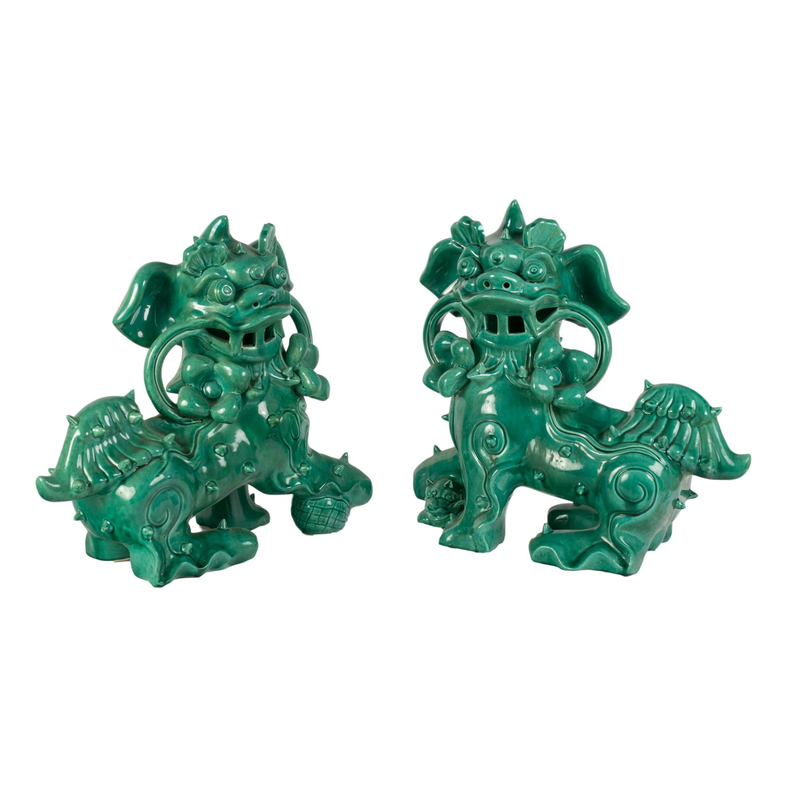 Chinese Pair Large Green Ceramic Foo Dog Sculpture (1 of 7)
