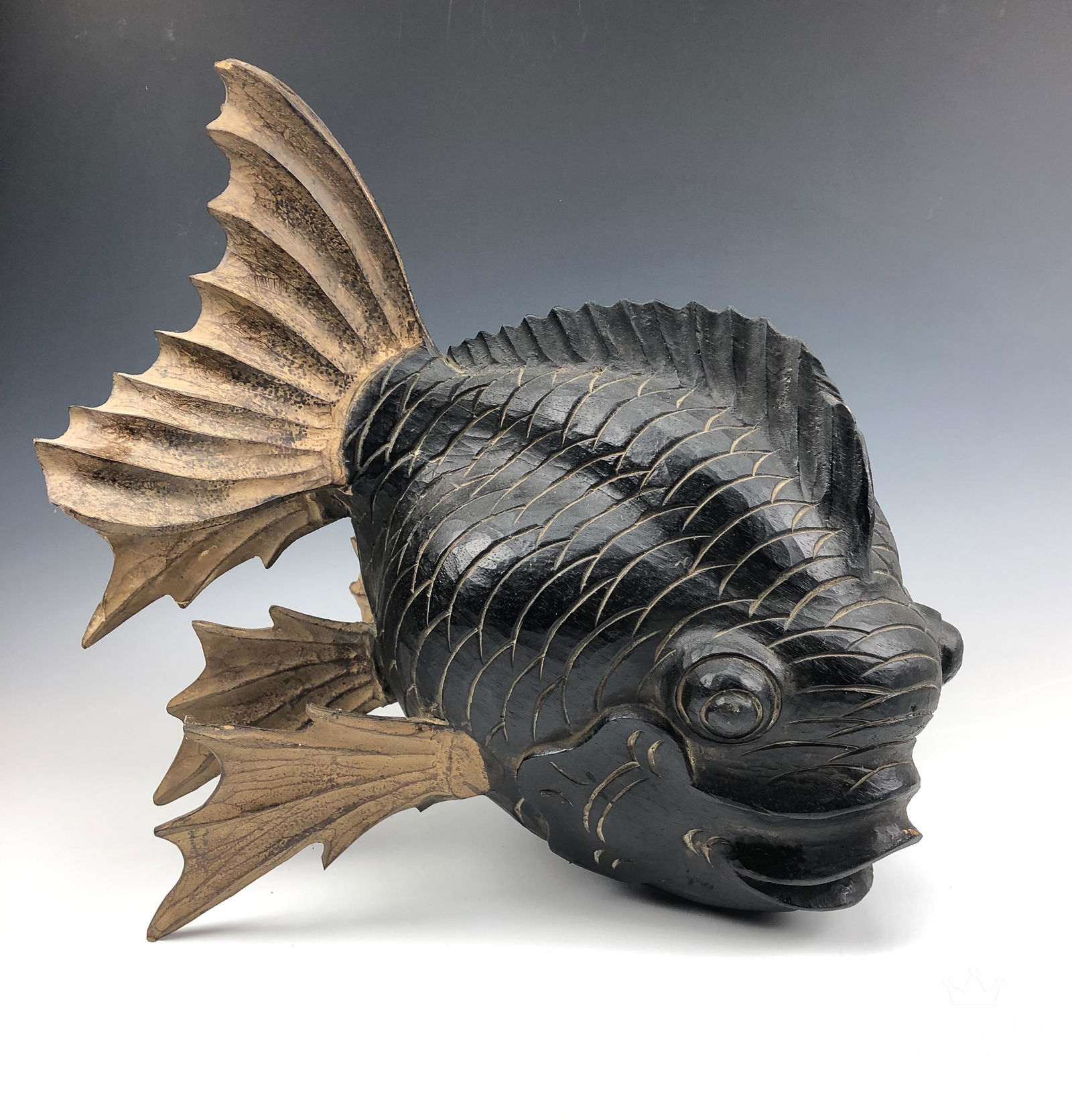 Japanese Carved Wood Koi Fish Statue Sculpture (1 of 5)