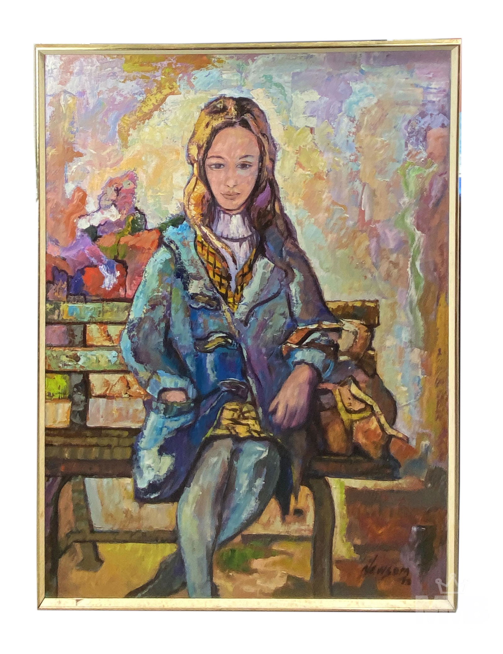 Newsom Modern Signed Girl Figural Art Oil Painting (1 of 7)