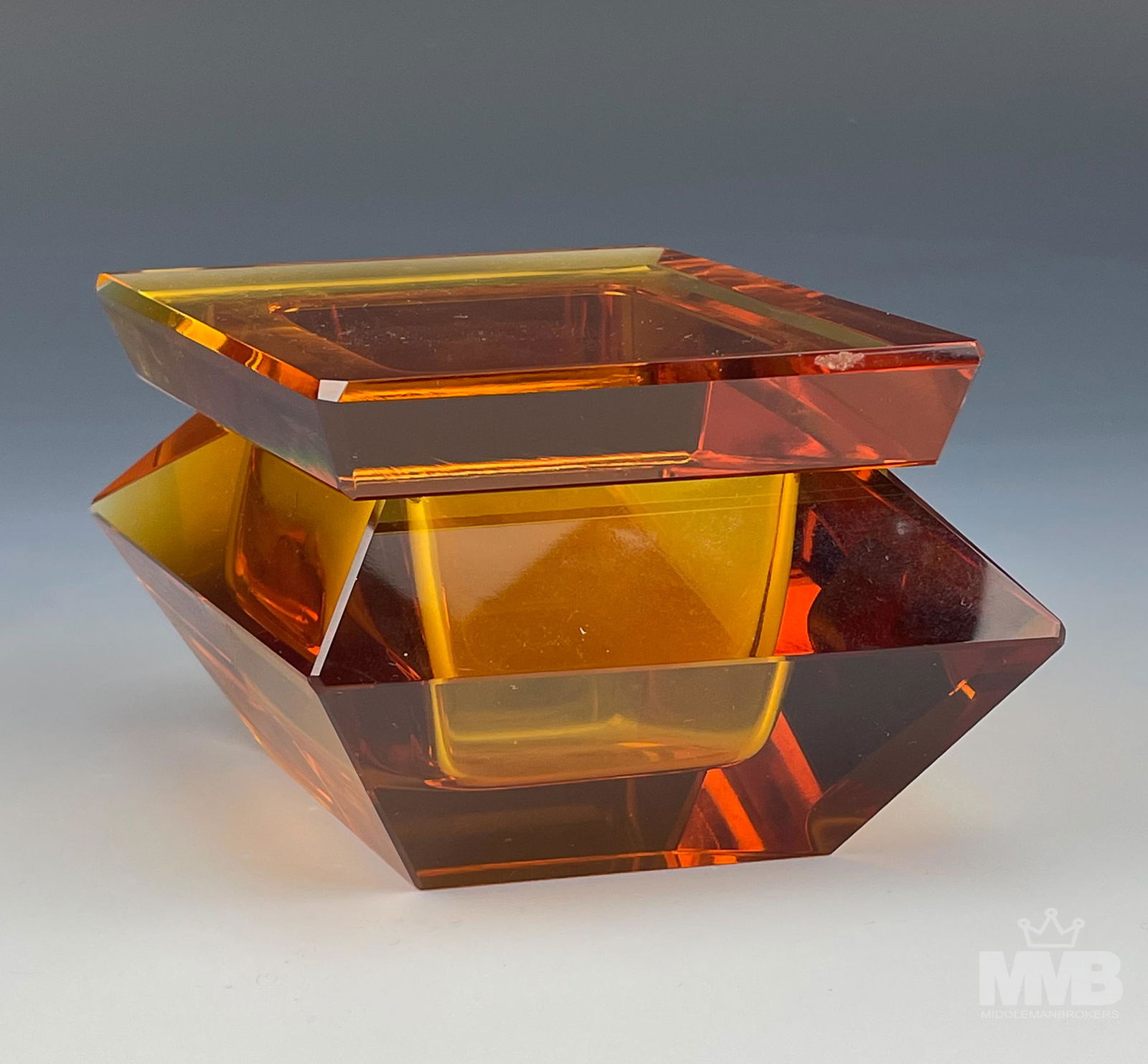 Art Deco Amber Colored Bohemian Czech Crystal Jar (1 of 7)