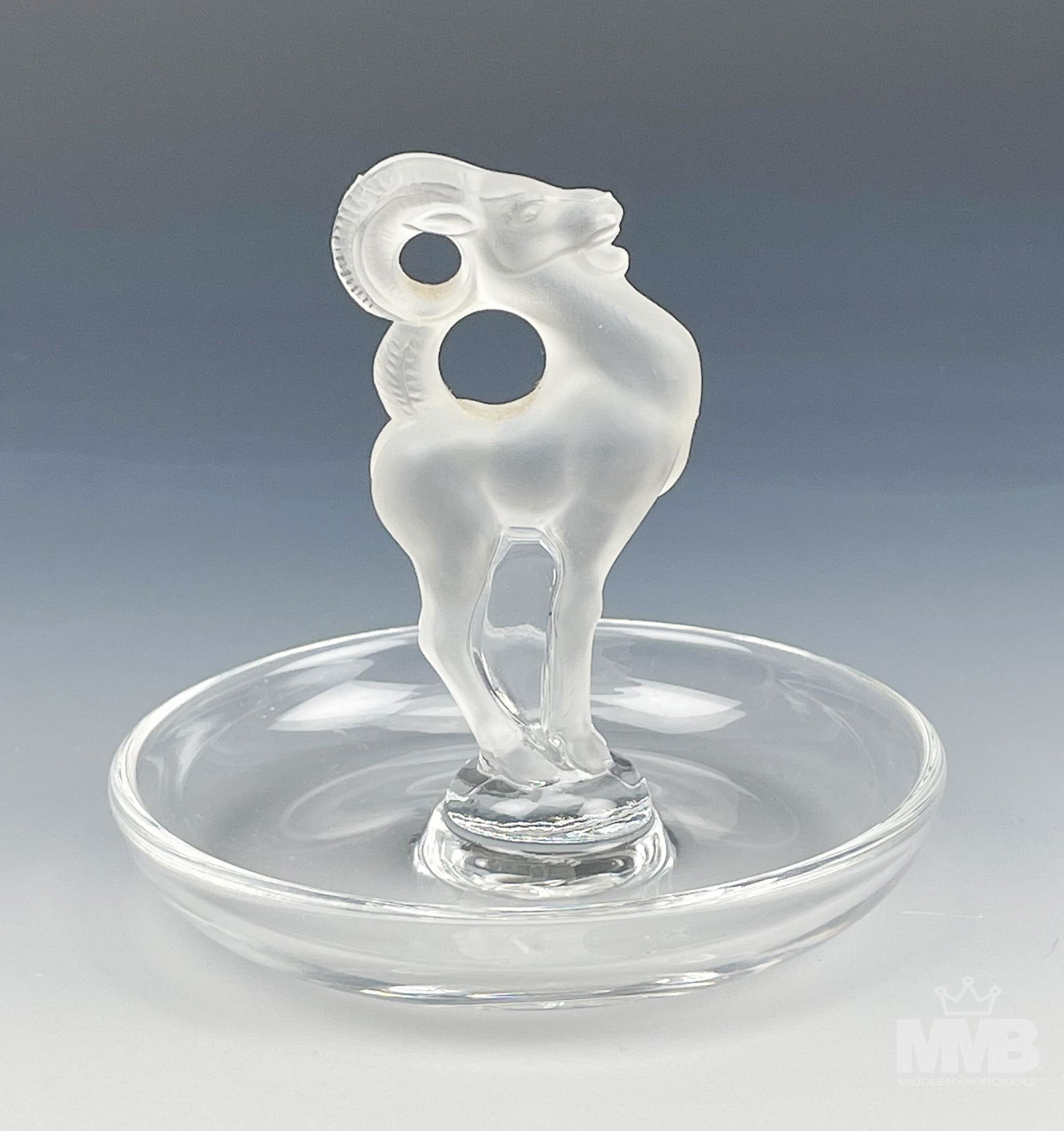 Lalique French Crystal Art Deco Ram Ring Dish Tray (1 of 5)