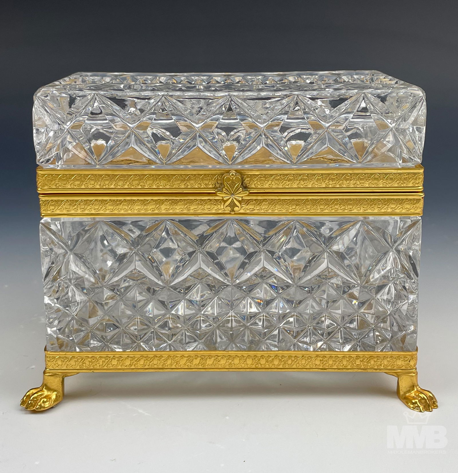 Dore Bronze Baccarat Style Crystal Casket Box (1 of 4)