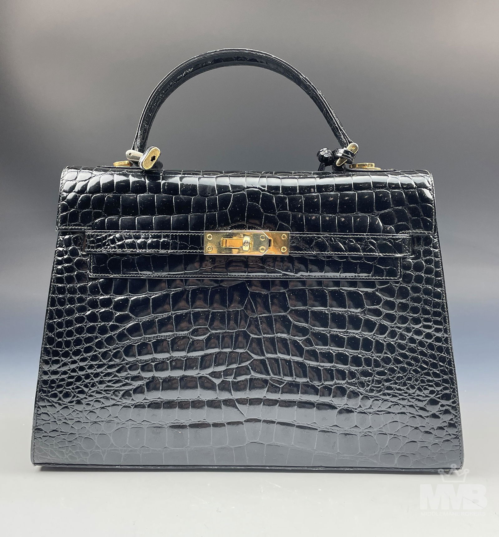 Siso Alligator Black Leather Kelly Style Handbag (1 of 5)