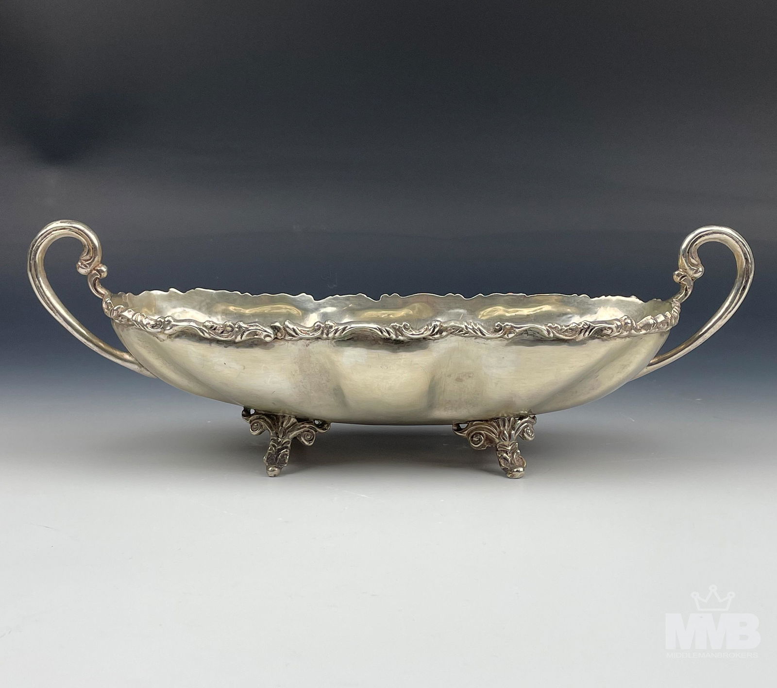 SOLID Sterling Silver Art Deco Oval Serving Bowl (1 of 4)