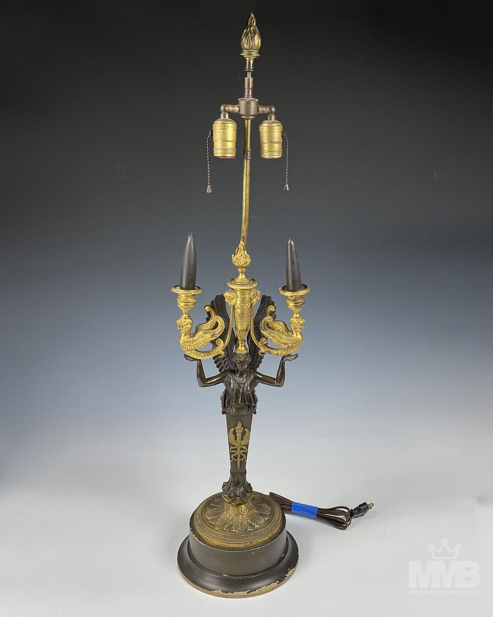 French Empire Bronze Figural Candelabra w Griffins (1 of 8)